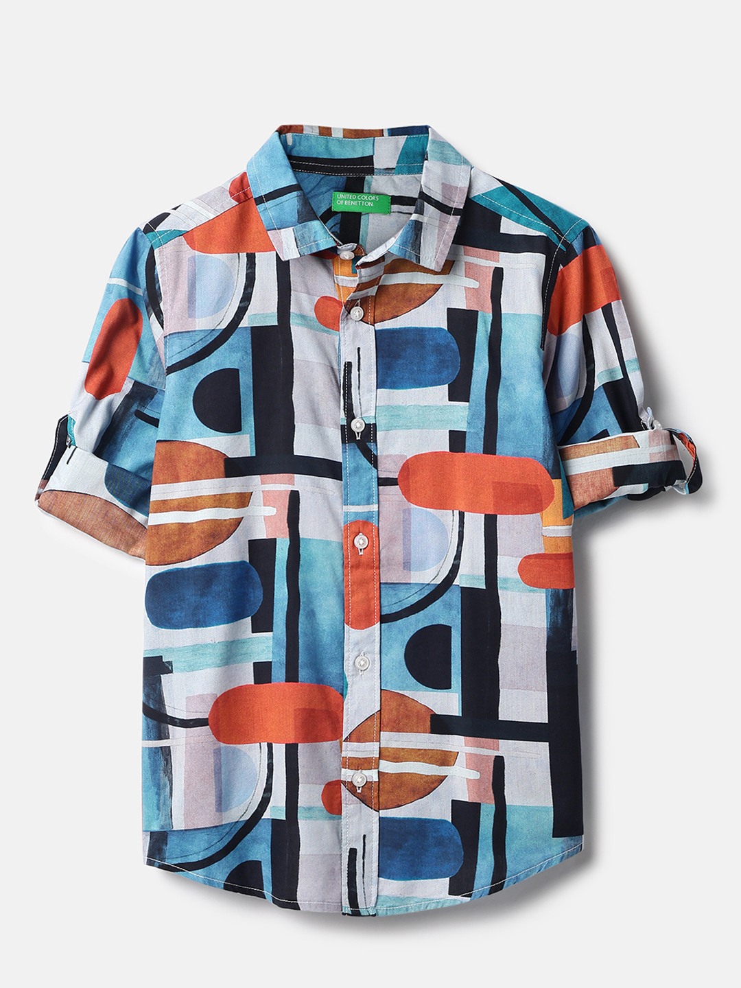 United Colors of Benetton Regular Fit Spread Collar Abstract Bright Shirt
