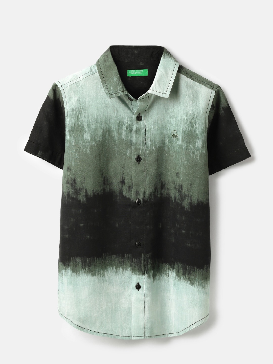 United Colors of Benetton Regular Fit Spread Collar Abstract Horizontal Brush Stroke Shirt
