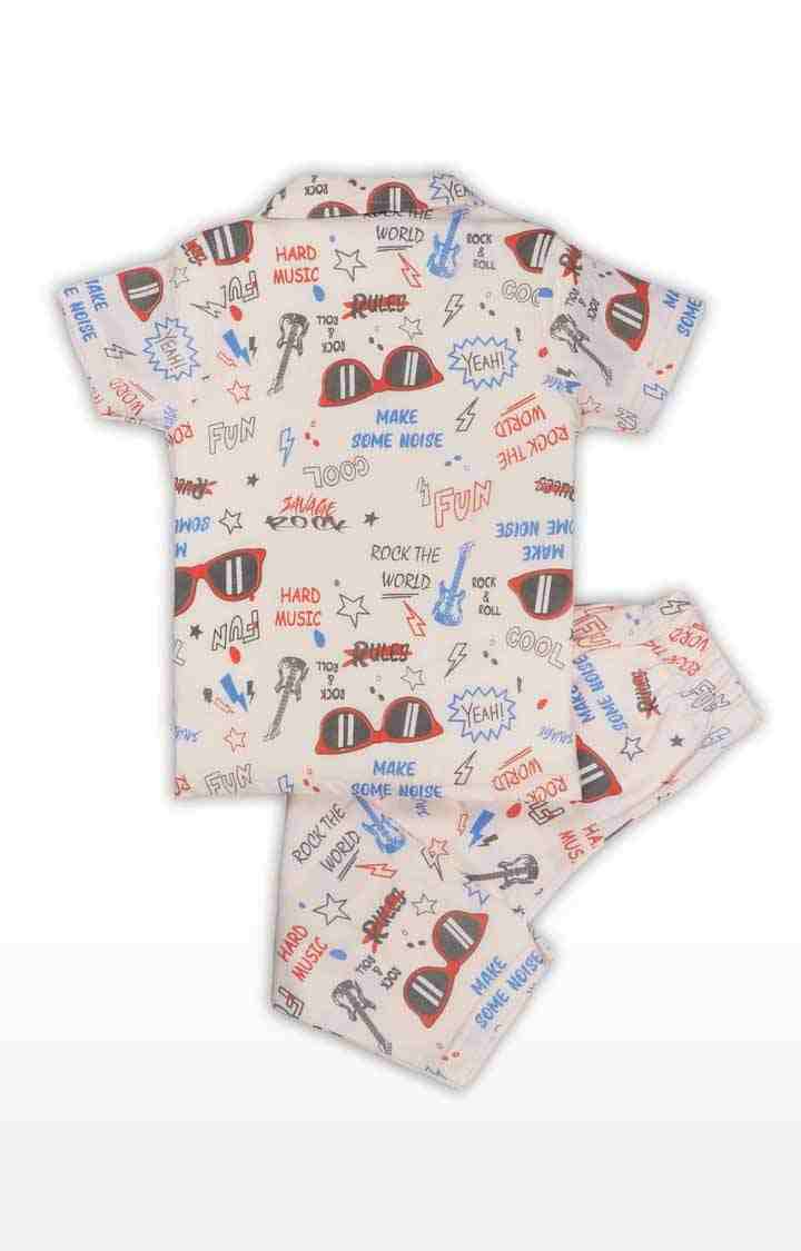 Aaakar Beige All Over Print Full Sleeves Nightsuit 