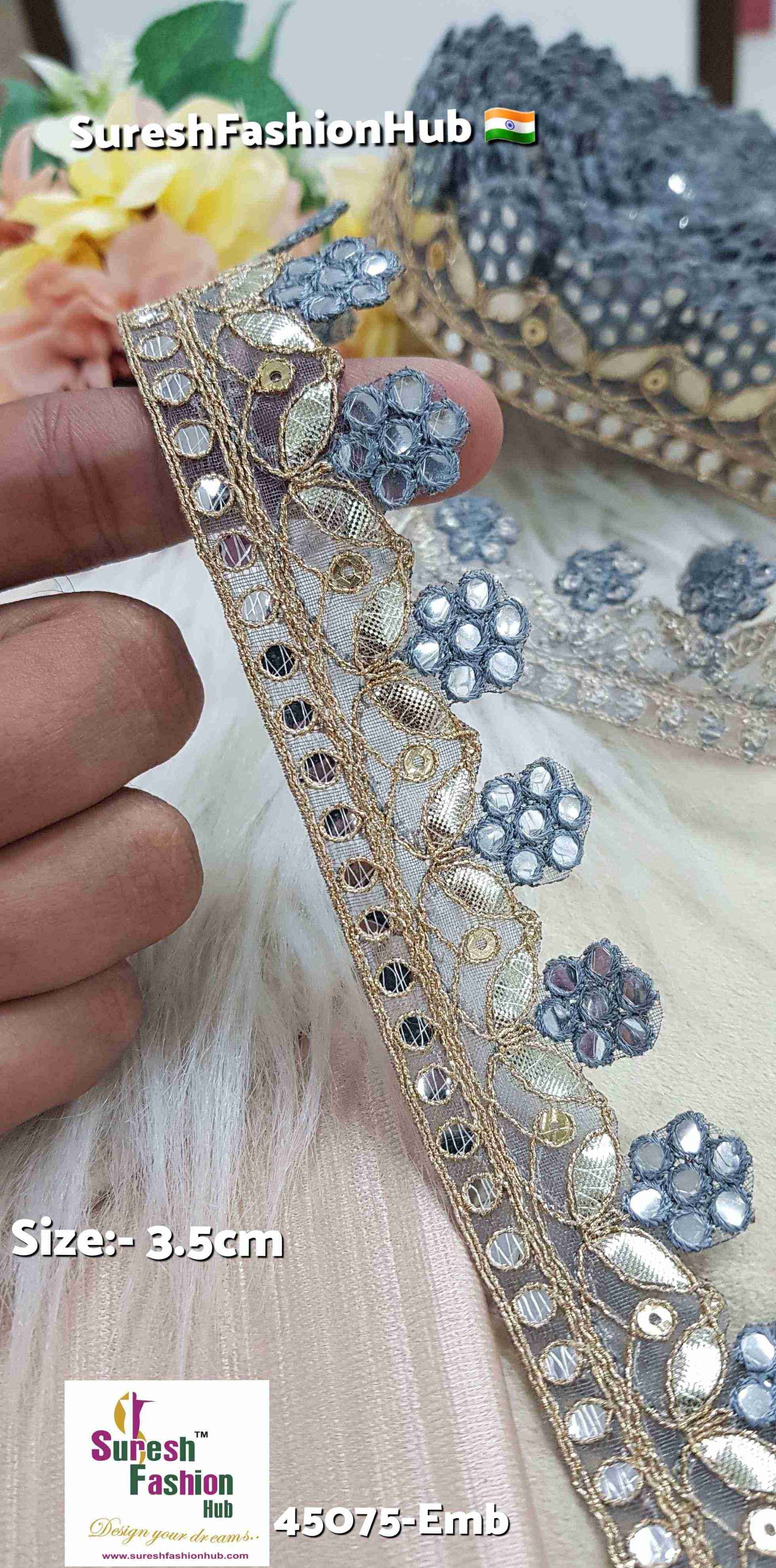 Grey Mirror Grace Single-Cut Gota Lace
