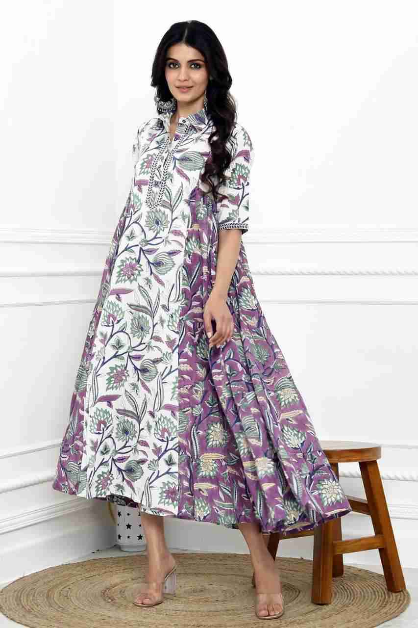 Naksh Purple And White Side tiered Kurta/Dress