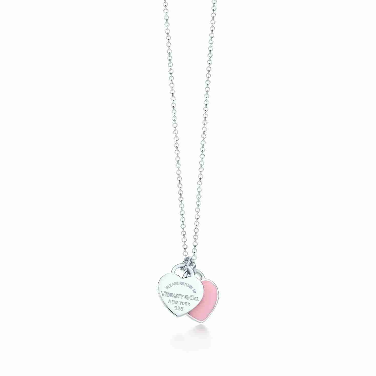 Sterling Silver Pink Mn 2 Heart Pendant with Chain 16In