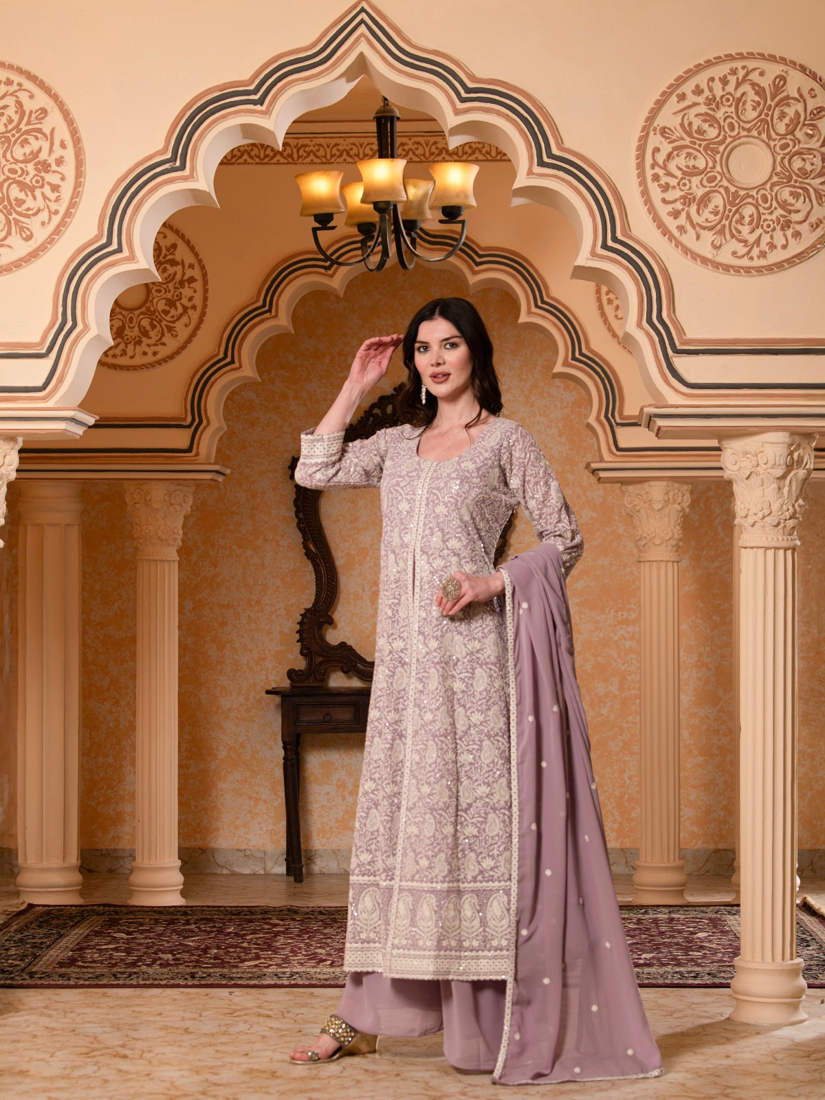 ALBION FANCY LADIES ETHNIC ONION PINK KURTI SET