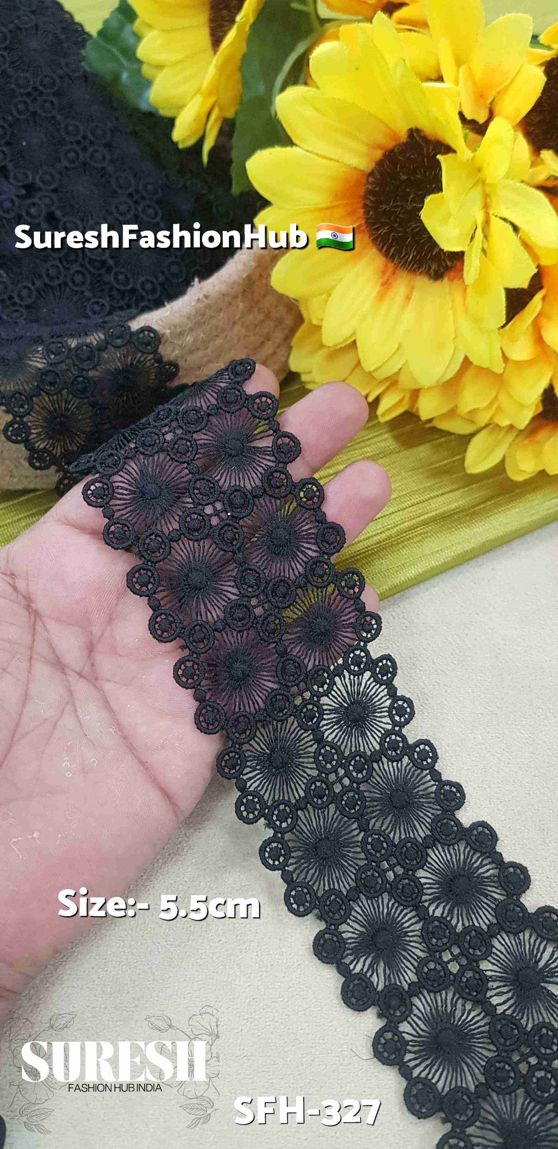 Black Circle Floral Imported Net Lace