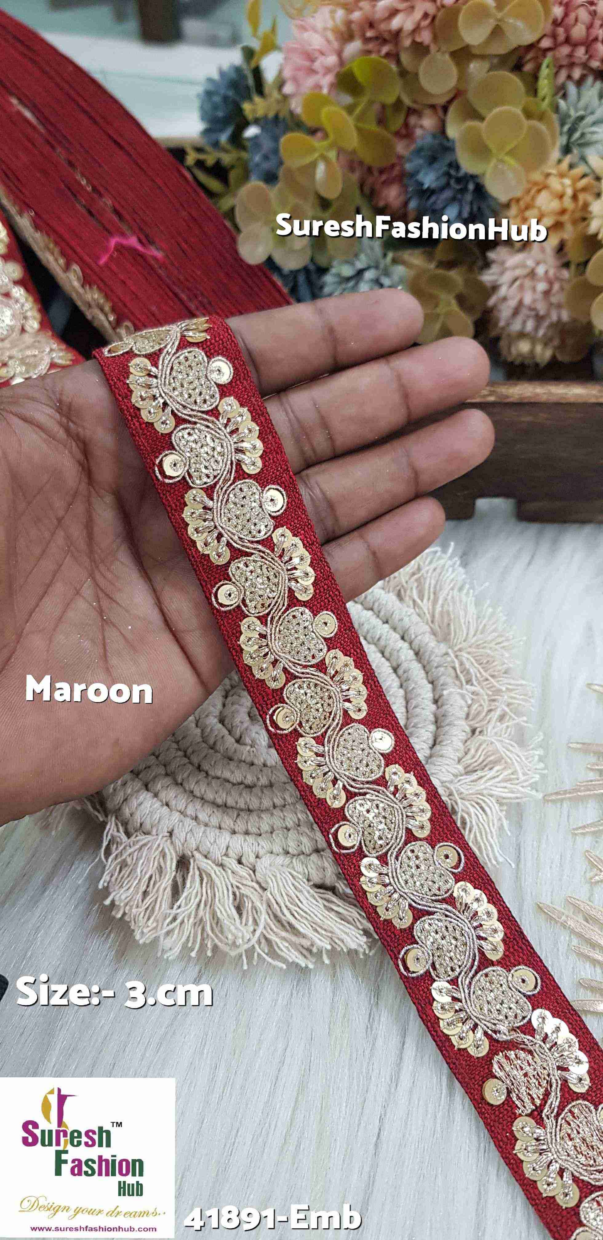 Marron Colour Luxe Zari Embroidered Lace Roll