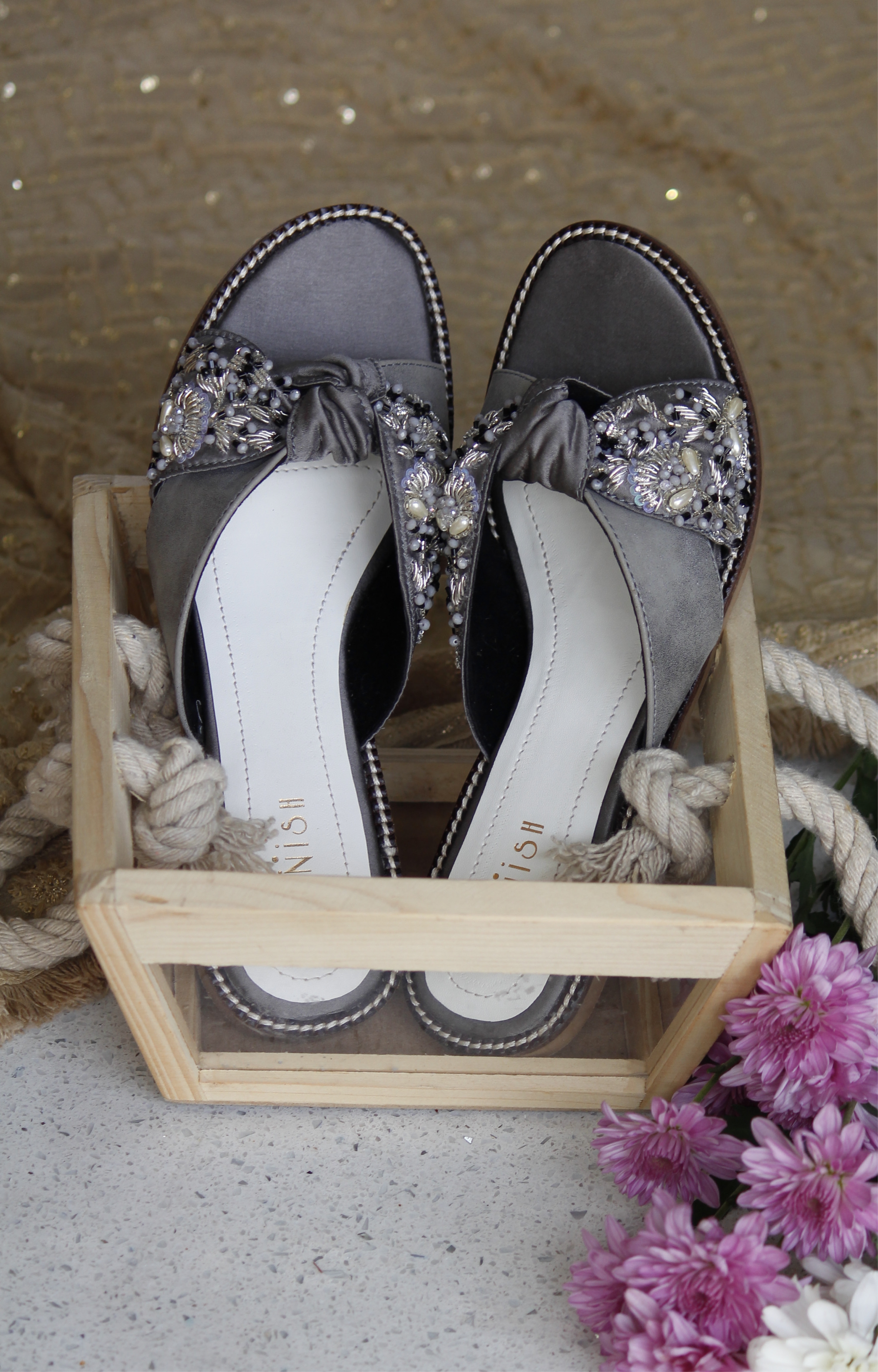 Knotted Bow Flats - Grey