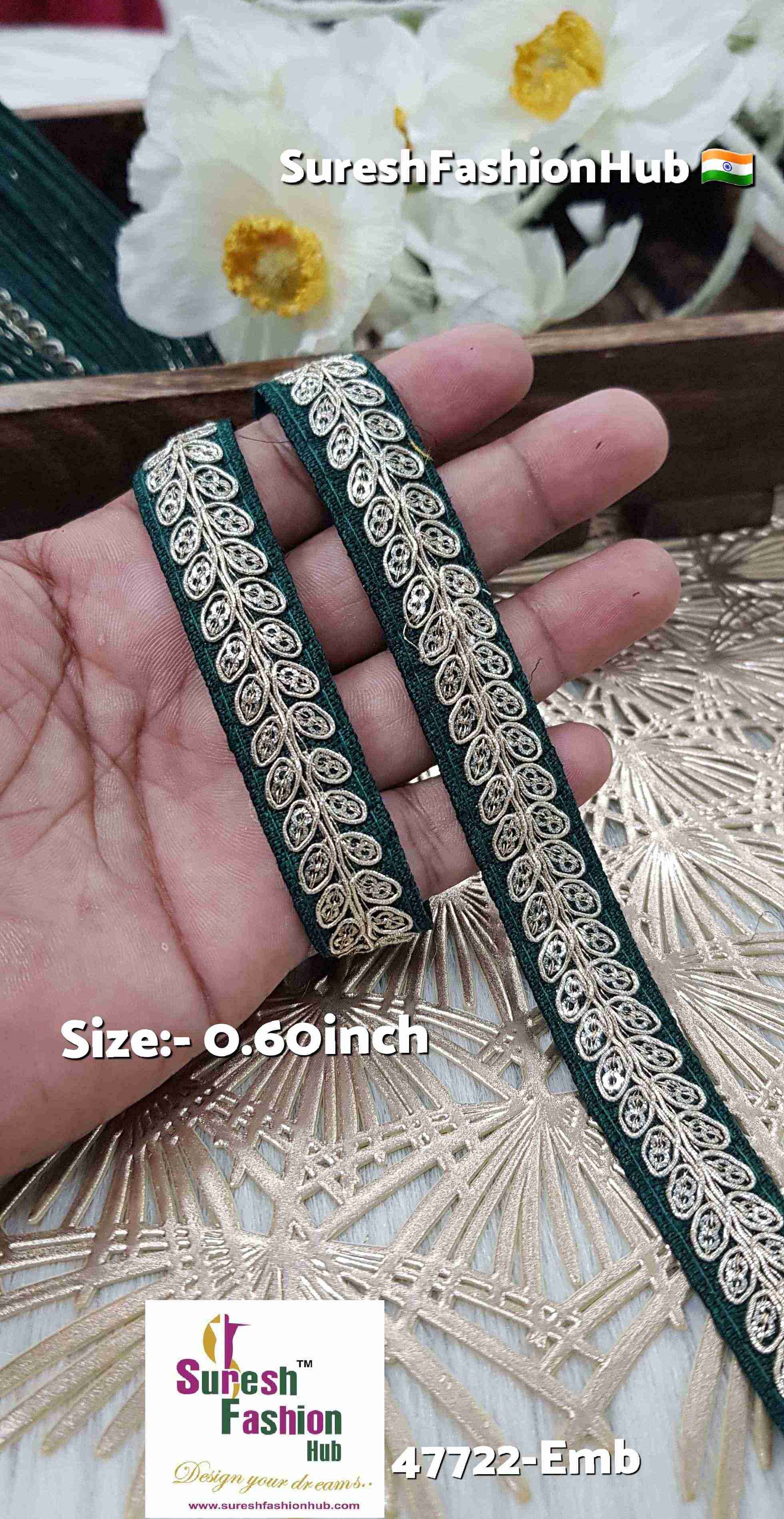 Bottle Green Pearl Leaf Embroidered Border