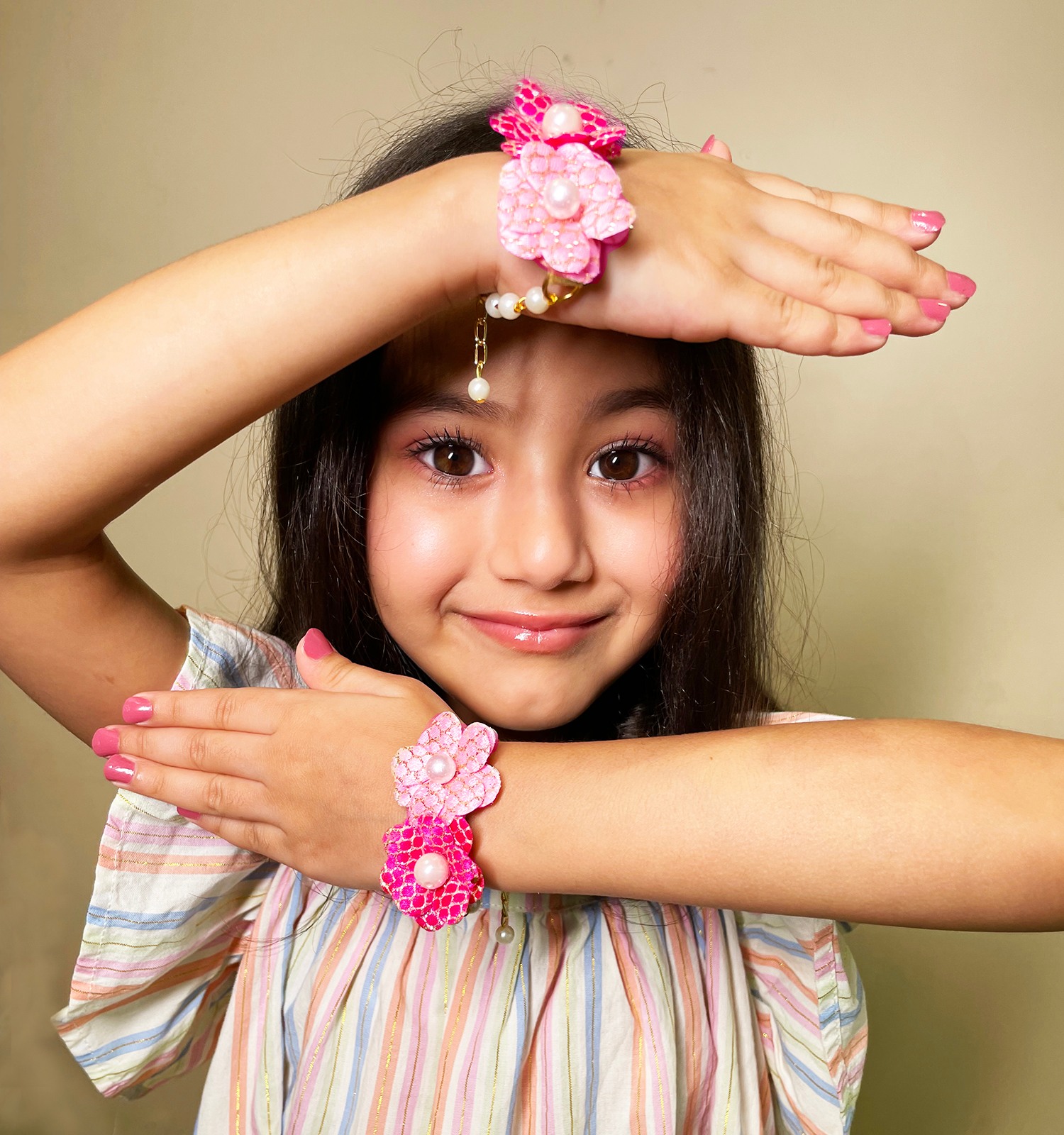 Sayuri Set Of 2 Floral Bracelets - Pink, Dark Pink