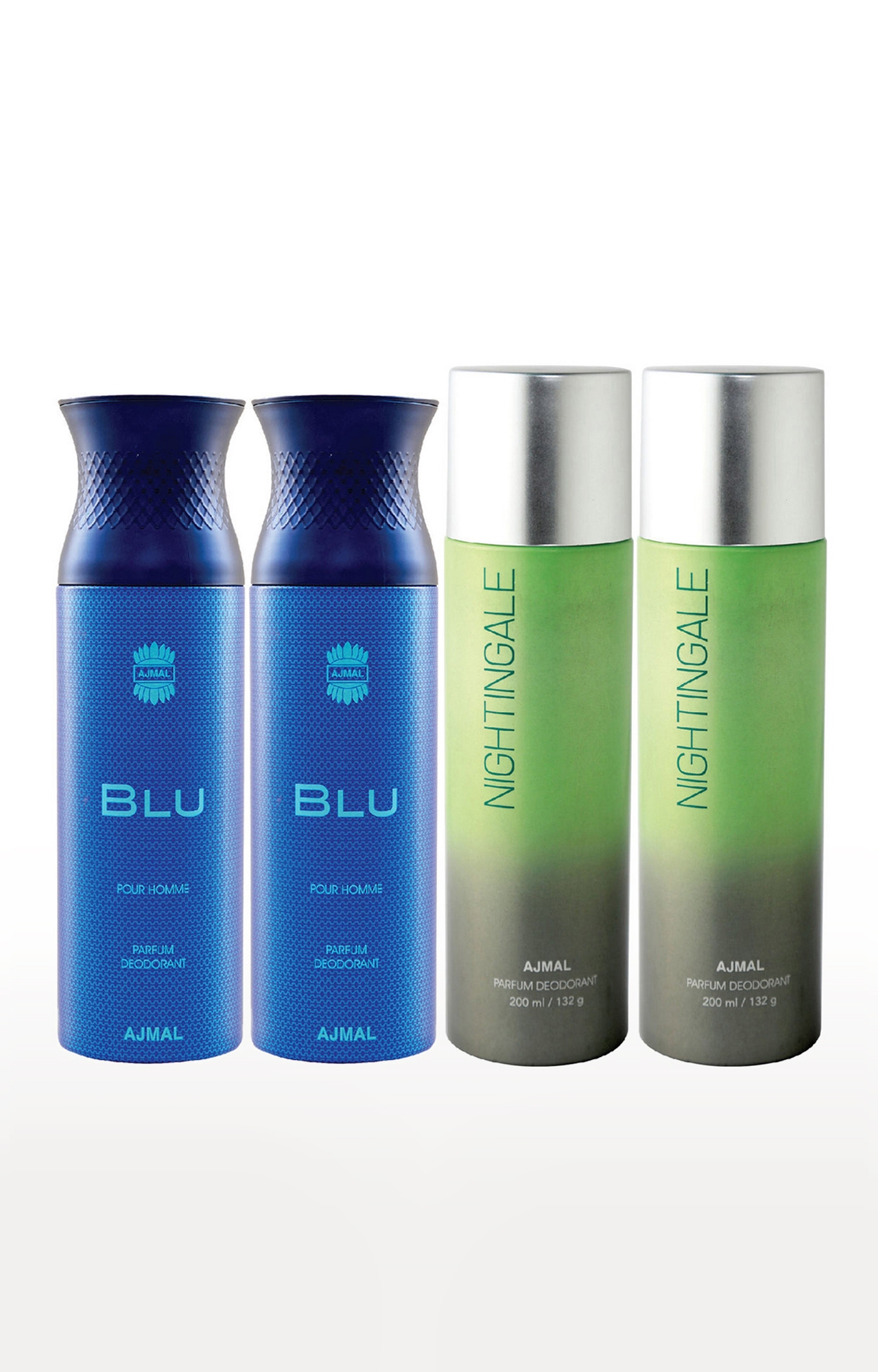 Ajmal | Ajmal 2 Blu Homme for Men and 2 Nightingale for Men & Women High Quality Deodorants each 200ML Combo pack of 4 (Total 800ML)  0