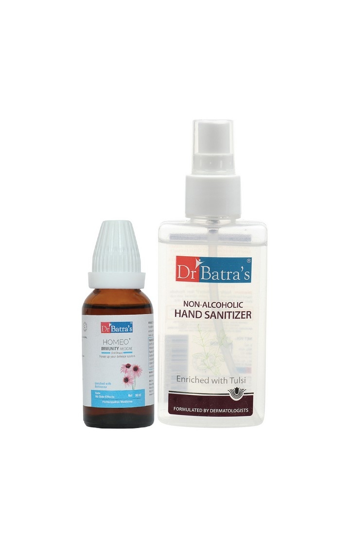 Dr Batra's | Dr Batra's Homeo+ Immunity Medicine Oral Drops|Scientific & Natural |Stay Home, Stay Safe - 30 ml and Non Alcoholic Hand Sanitizer - 100 ml 0