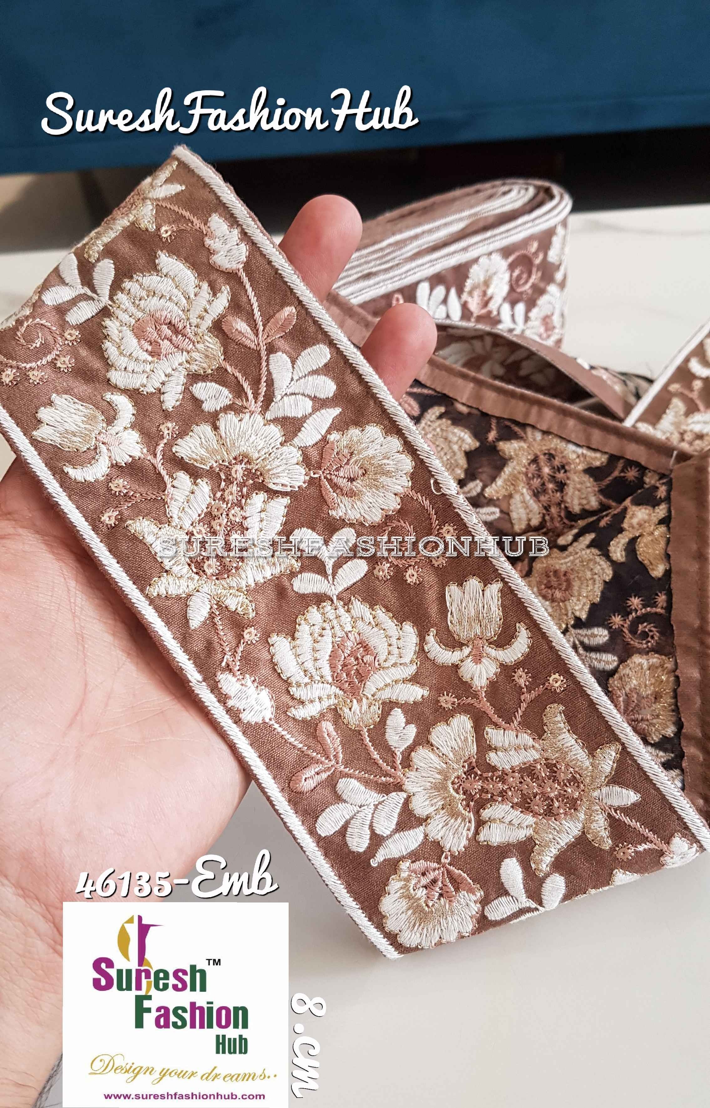 Iris Embroidery Brown Embroidered Trim