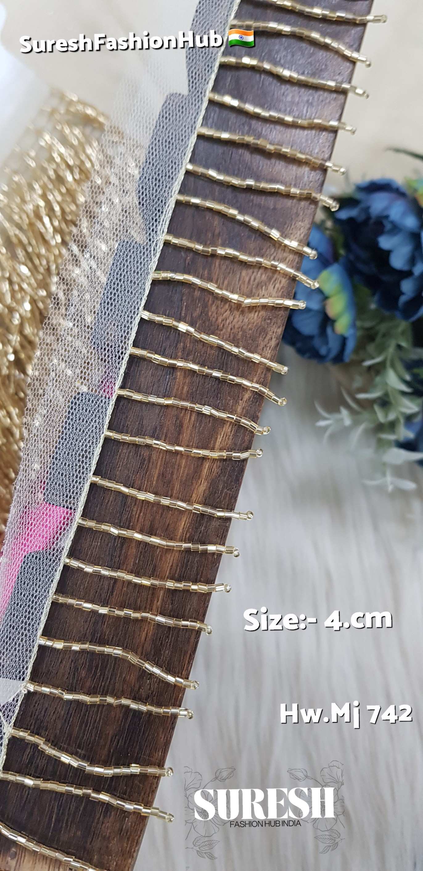 Antique Gold Cutdana Fringe Handmade Lace