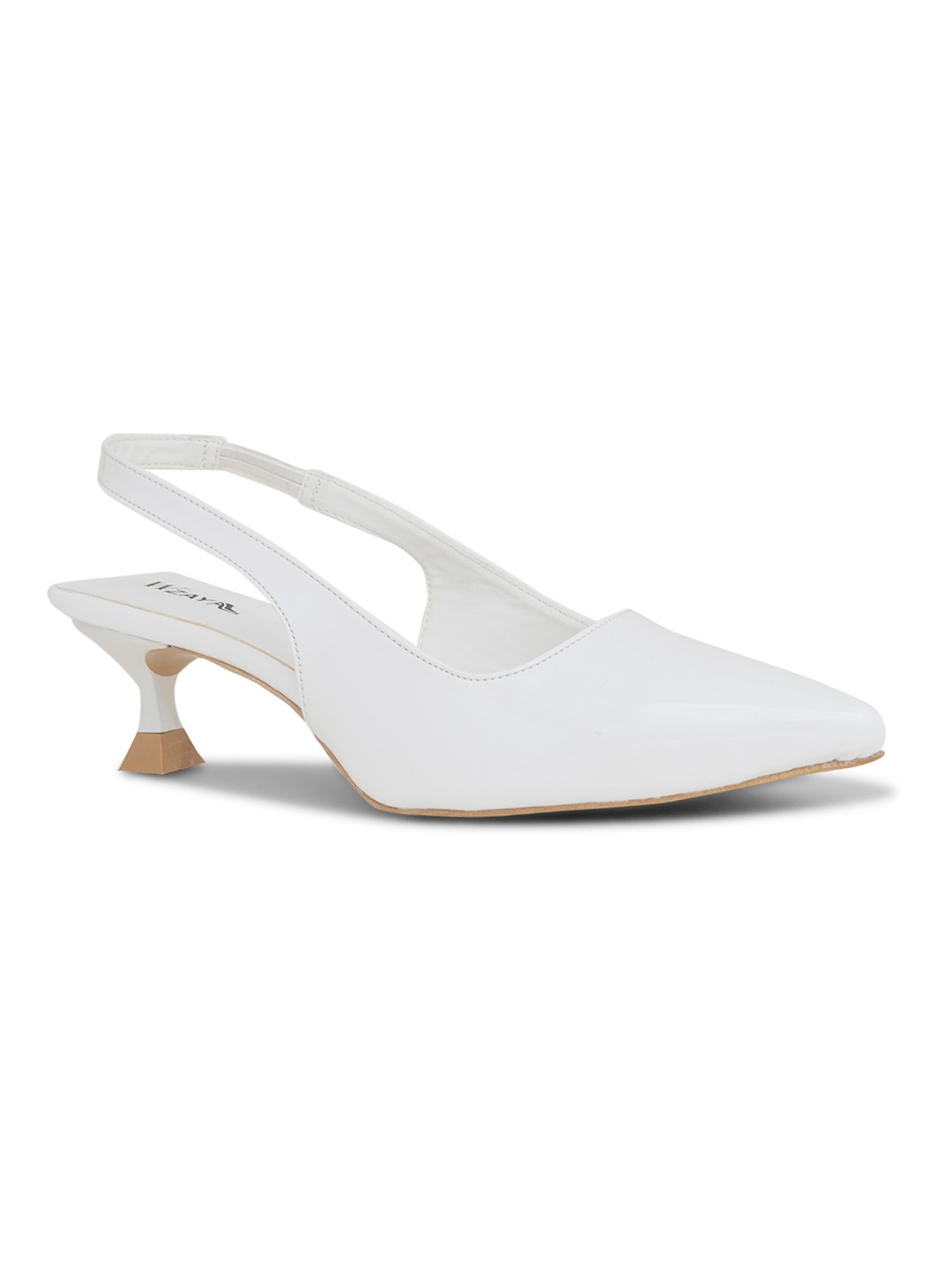 Patent White Pointed-Toe Slingback Heels