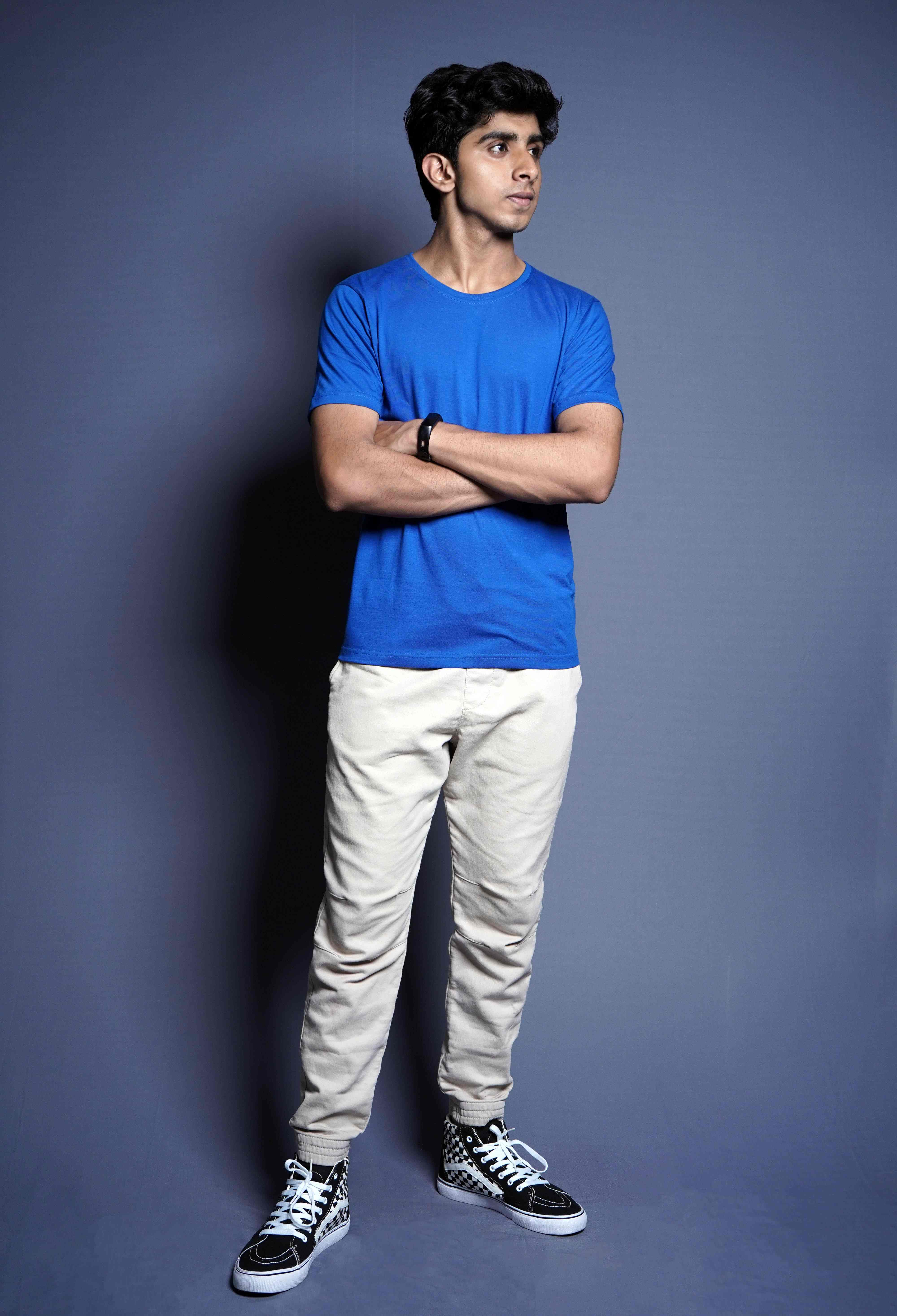 One Denim Essential Blue Round Neck Cotton T-Shirt