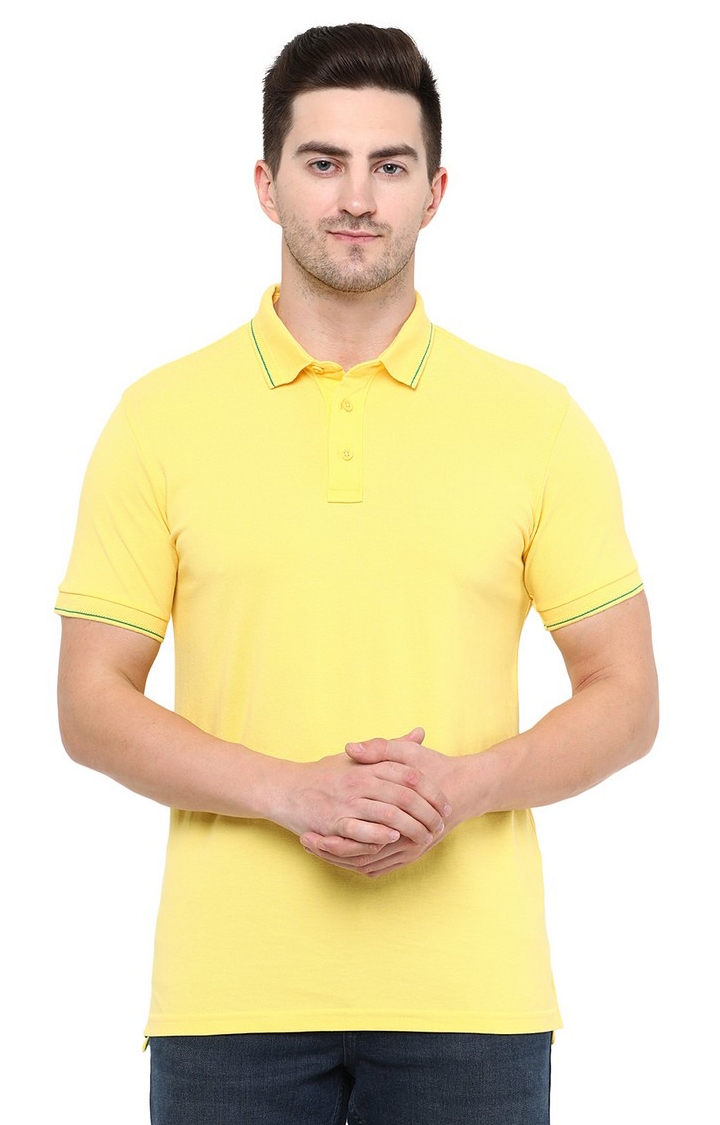 JadeBlue | Men's Yellow Cotton Solid Polos 0