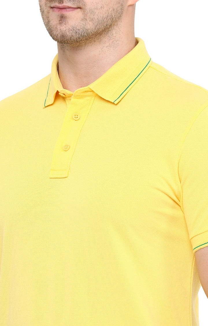 JadeBlue | Men's Yellow Cotton Solid Polos 3