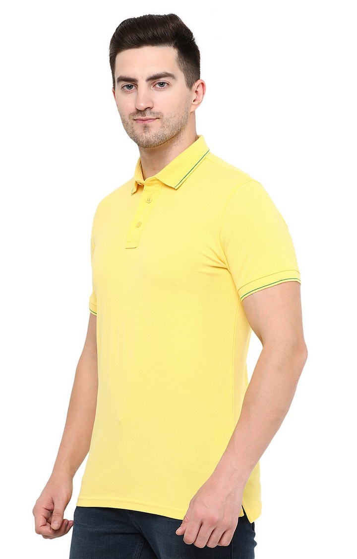 JadeBlue | Men's Yellow Cotton Solid Polos 1