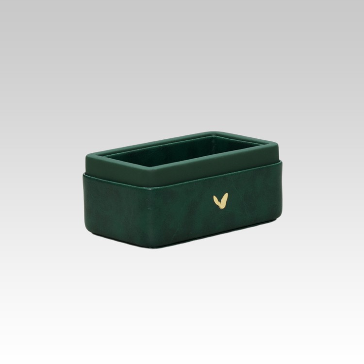 Visiting Card Holder for Desk | Faux Leather | Rectangular | Moderno | Olive Green