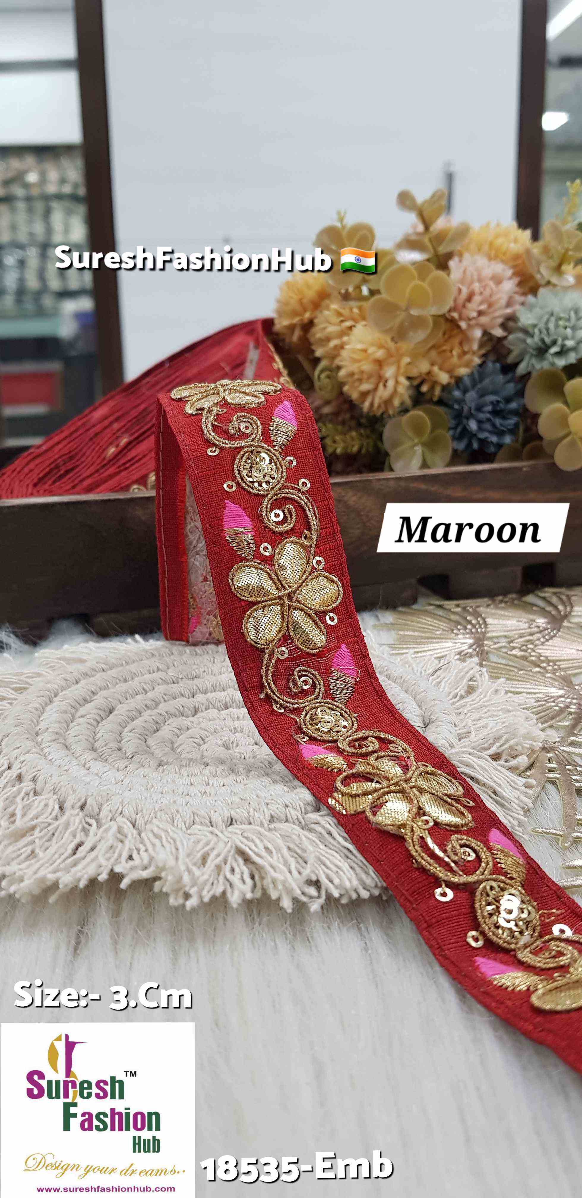 Floral Gota Delight Embroidery Maroon