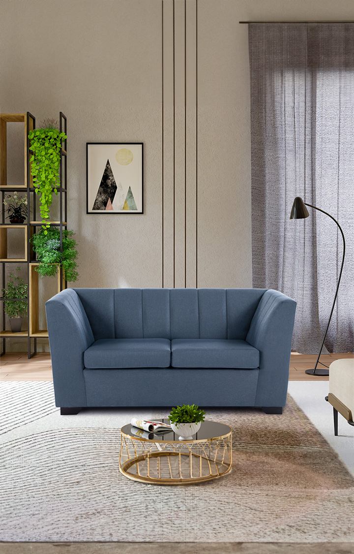 neudot Lexus Sofa for Living Room |2 Persons Sofa|Premium Fabric with Padded Armrest | Solid Wood Frame|2 Seater in Earth Blue Color