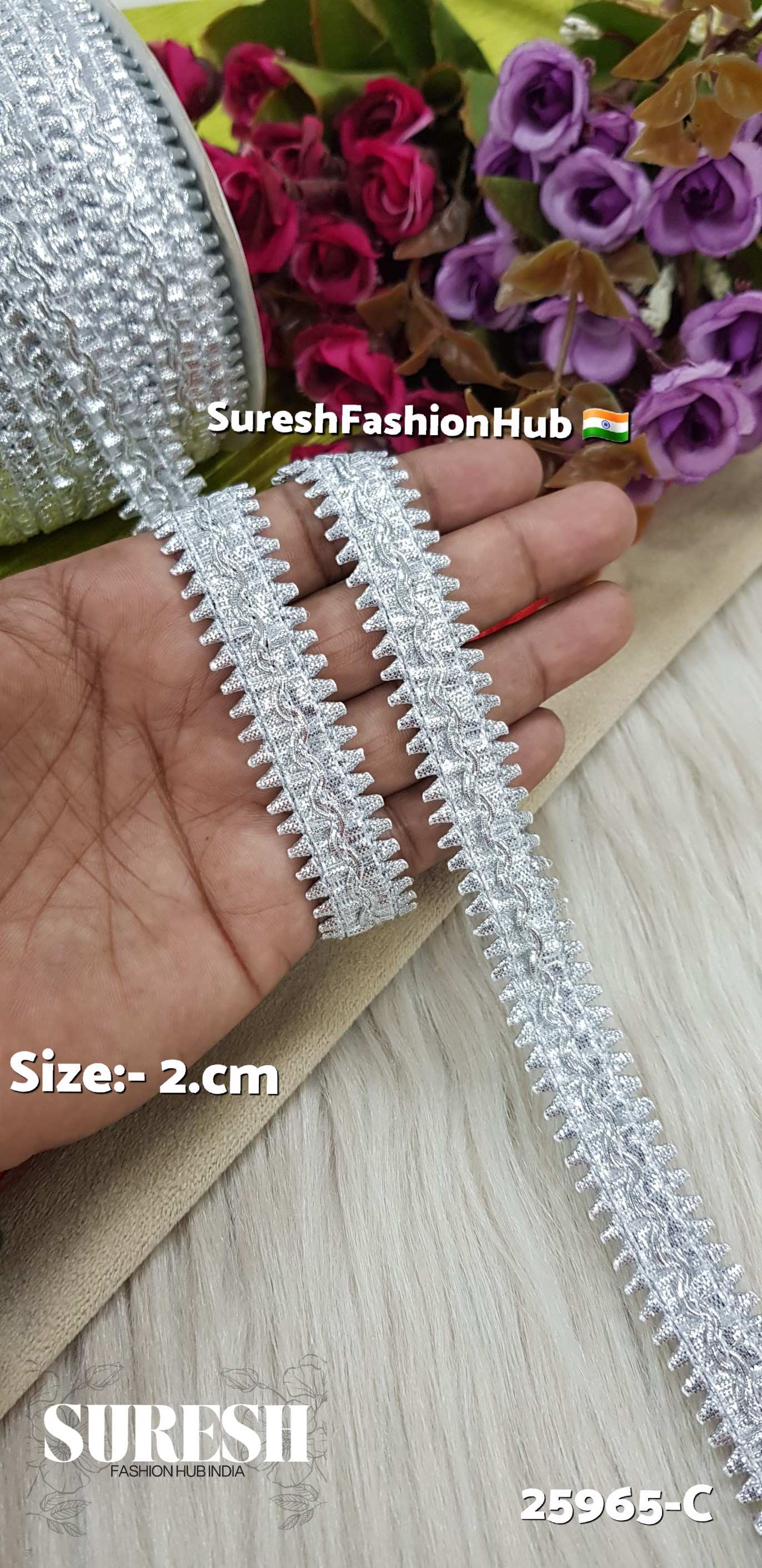 25965-C Silver Two-Side Samosa Gota Jhalar Lace – 2 cm