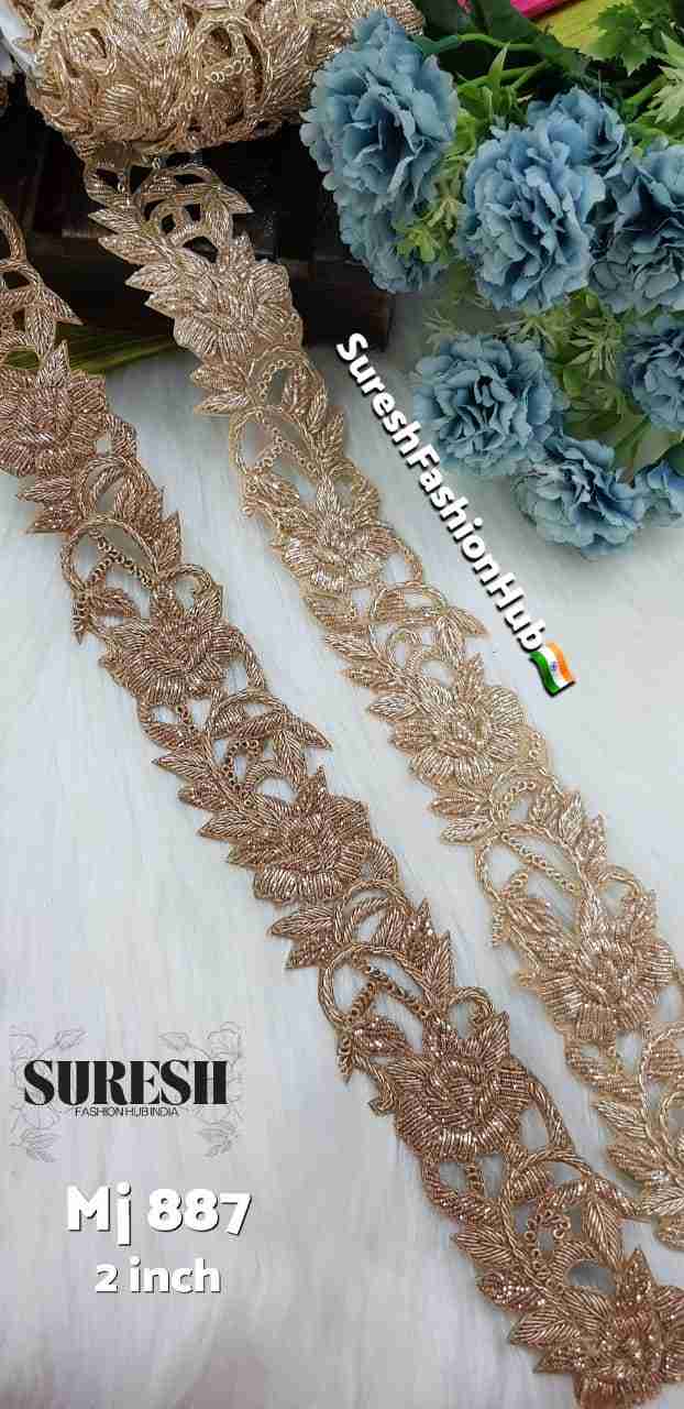Royal Gold Handmade Cutwork Zardosi Lace – 2 Inch-Mj-887