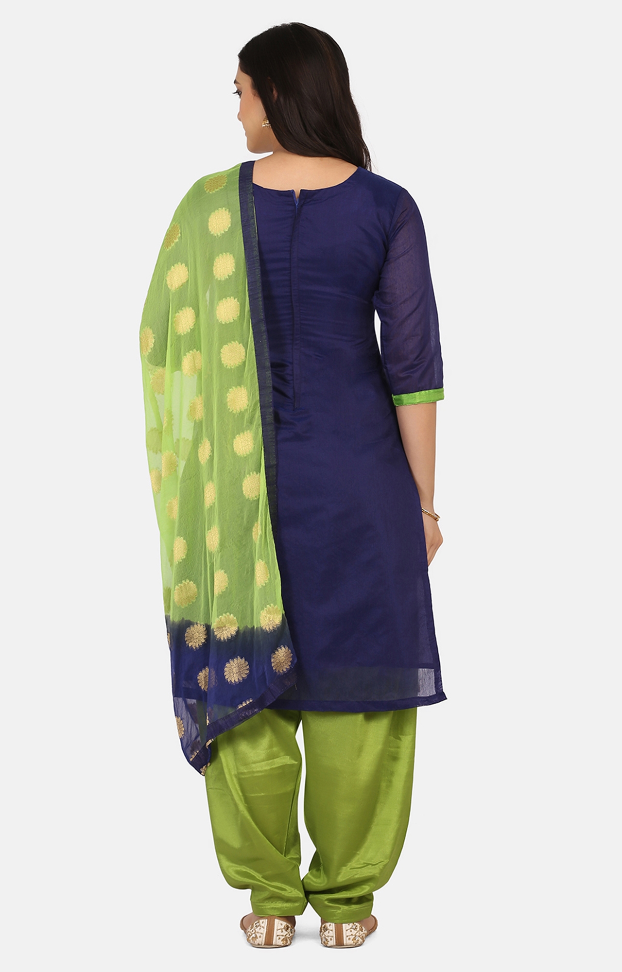 Navy Blue With Gold Ethnic Embroidered Pant Suit - Hatkay