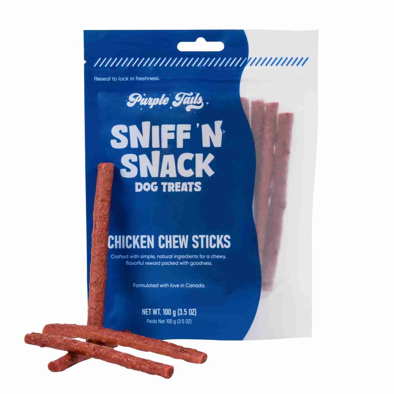 Purple Tails | Purple Tails Canada Sniff N Snack Dog Treats - Chicken Chew Sticks 100g