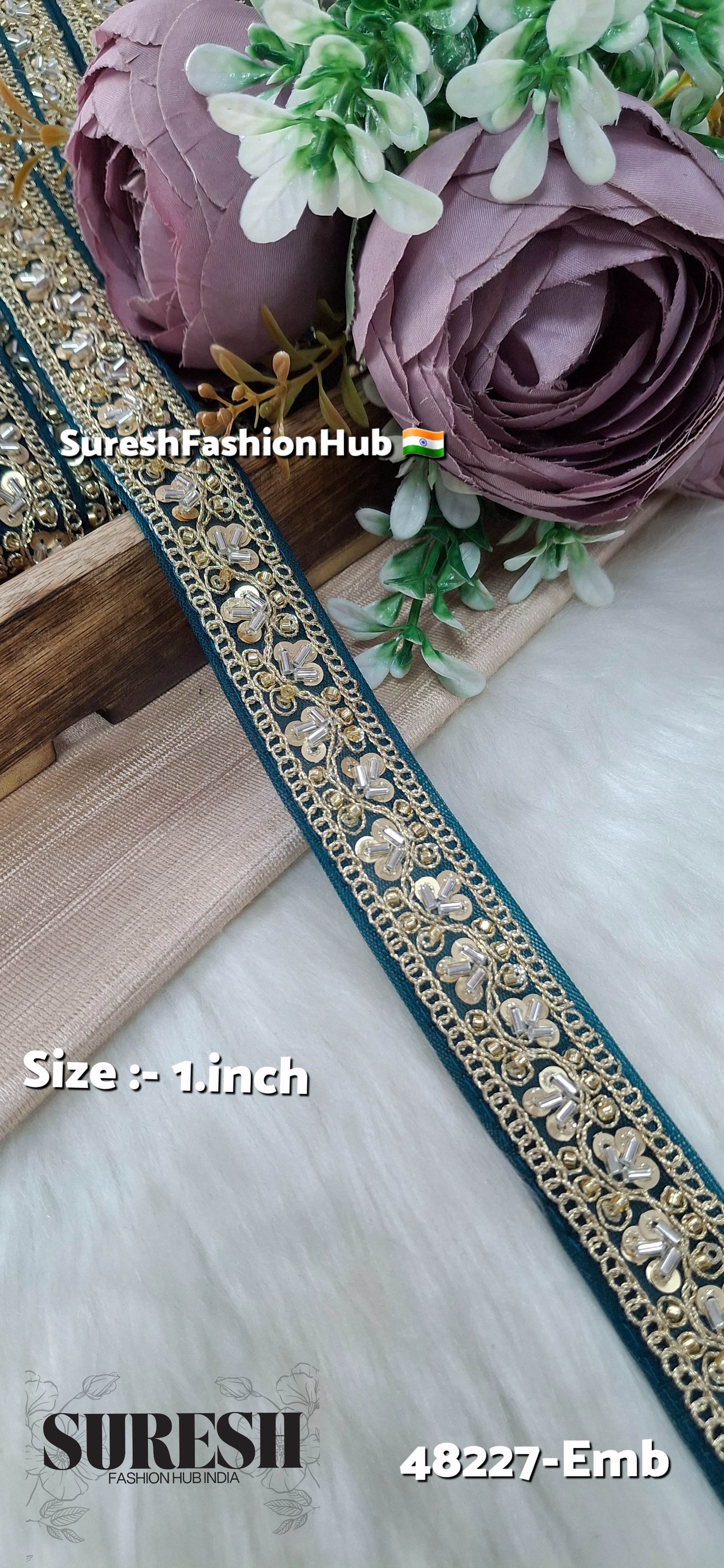 Rama Green Pearl Embroidery Net Lace