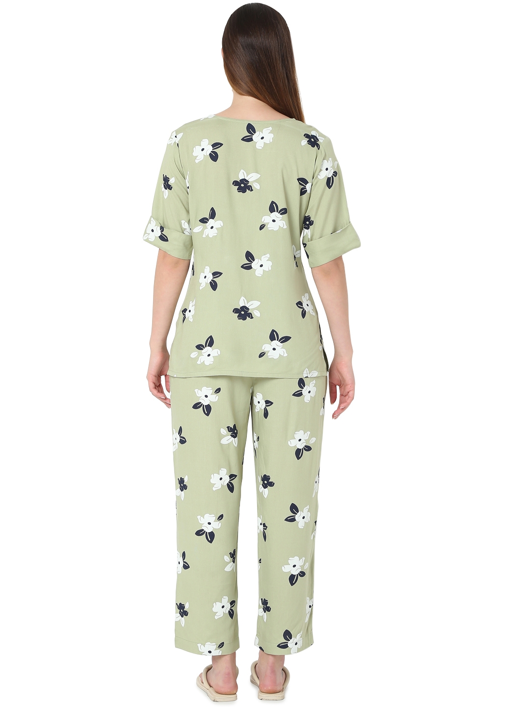Smarty Pants | Smarty Pants women's cotton olive floral print night suit.  2