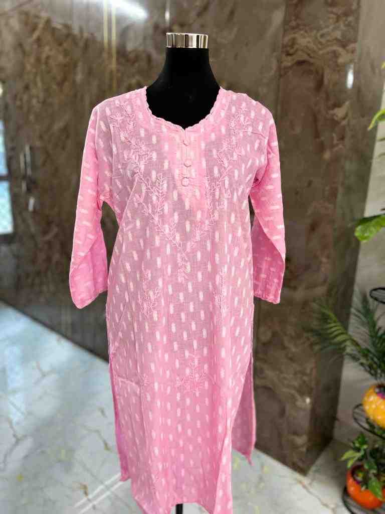 Pink Lucknowi chickenkari cotton  kurta