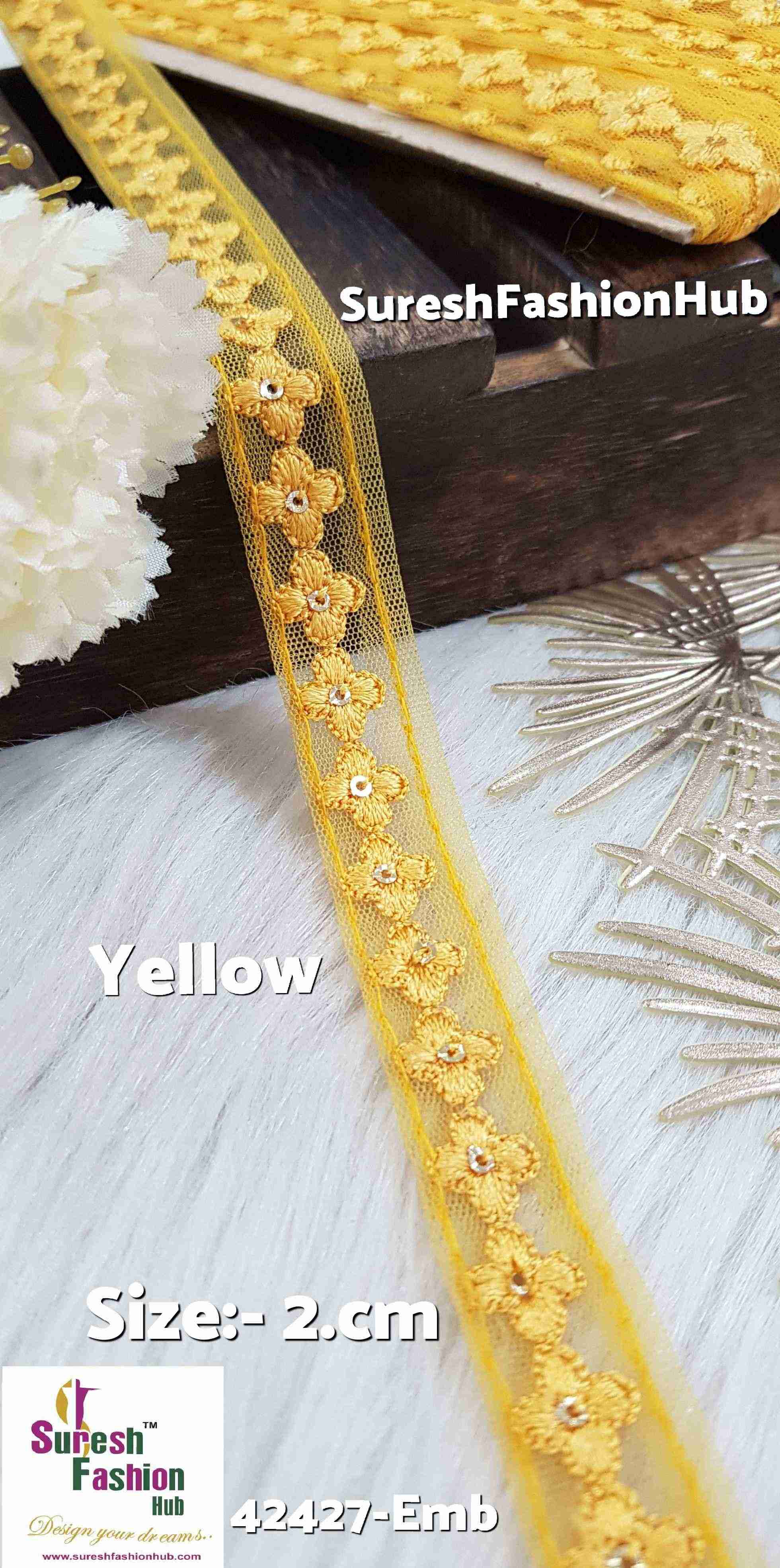 Yellow Floral Sequin Lace Trim