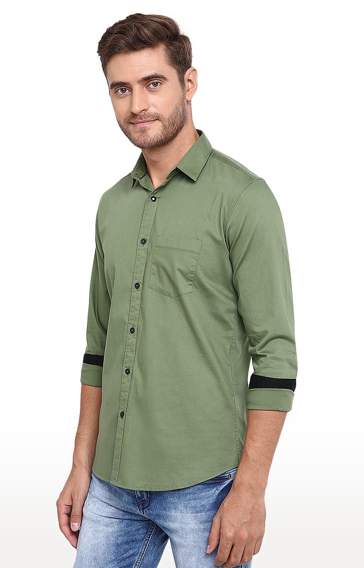 JadeBlue Sport | JBS-PL-849A SHALE GREEN Men's Green Cotton Solid Semi Casual Shirts 1