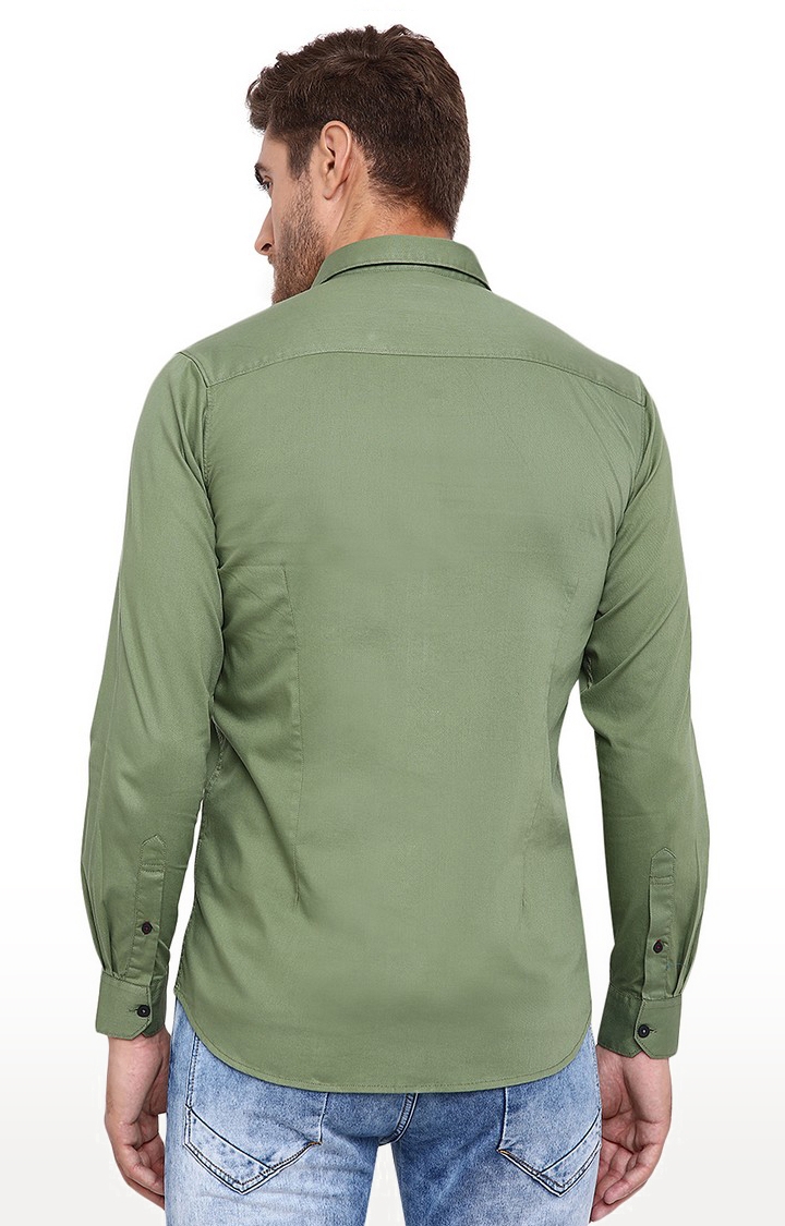 JadeBlue Sport | JBS-PL-849A SHALE GREEN Men's Green Cotton Solid Semi Casual Shirts 2