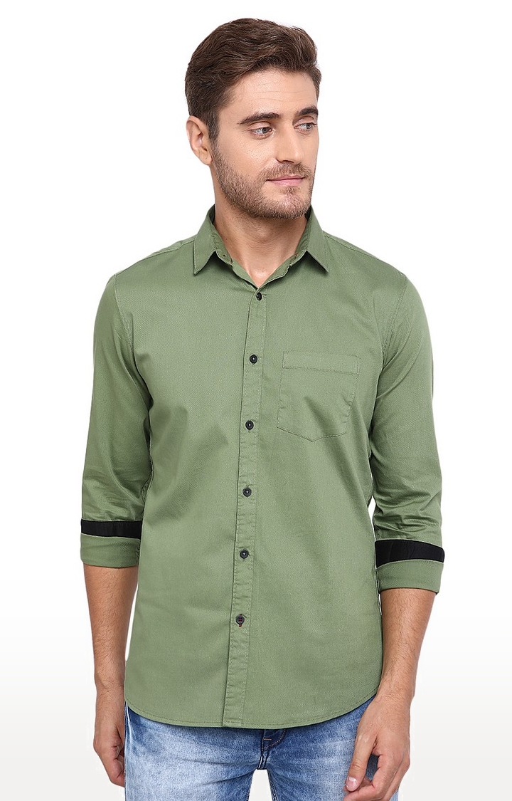 JadeBlue Sport | JBS-PL-849A SHALE GREEN Men's Green Cotton Solid Semi Casual Shirts 0