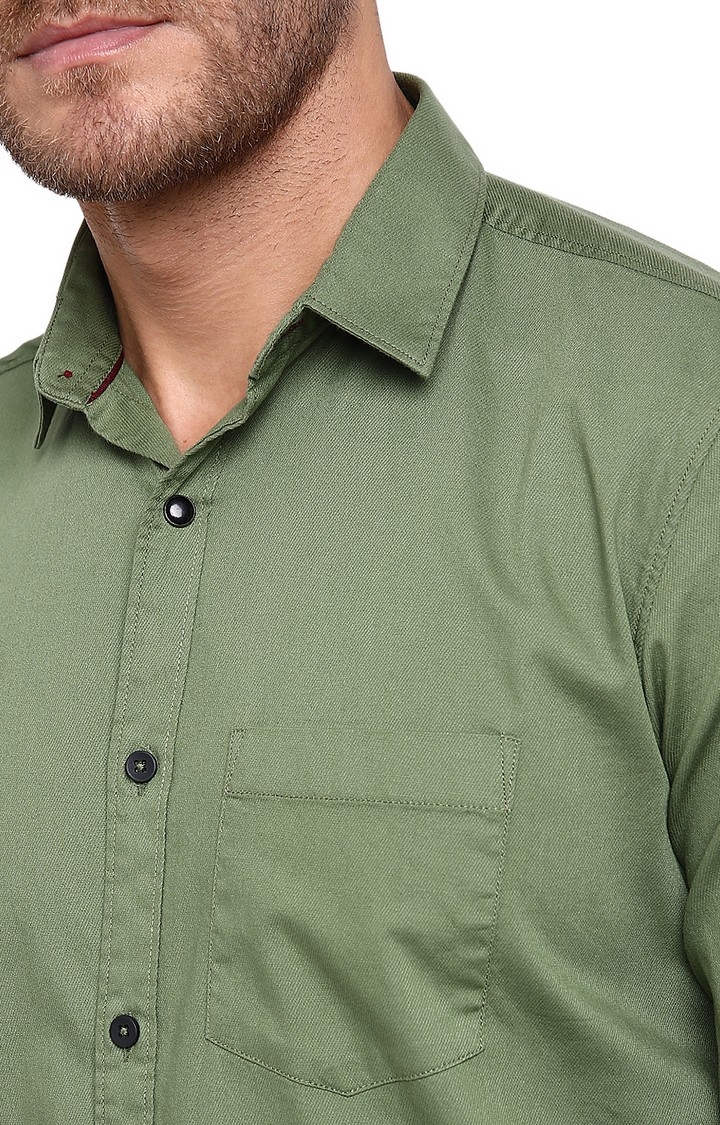 JadeBlue Sport | JBS-PL-849A SHALE GREEN Men's Green Cotton Solid Semi Casual Shirts 3