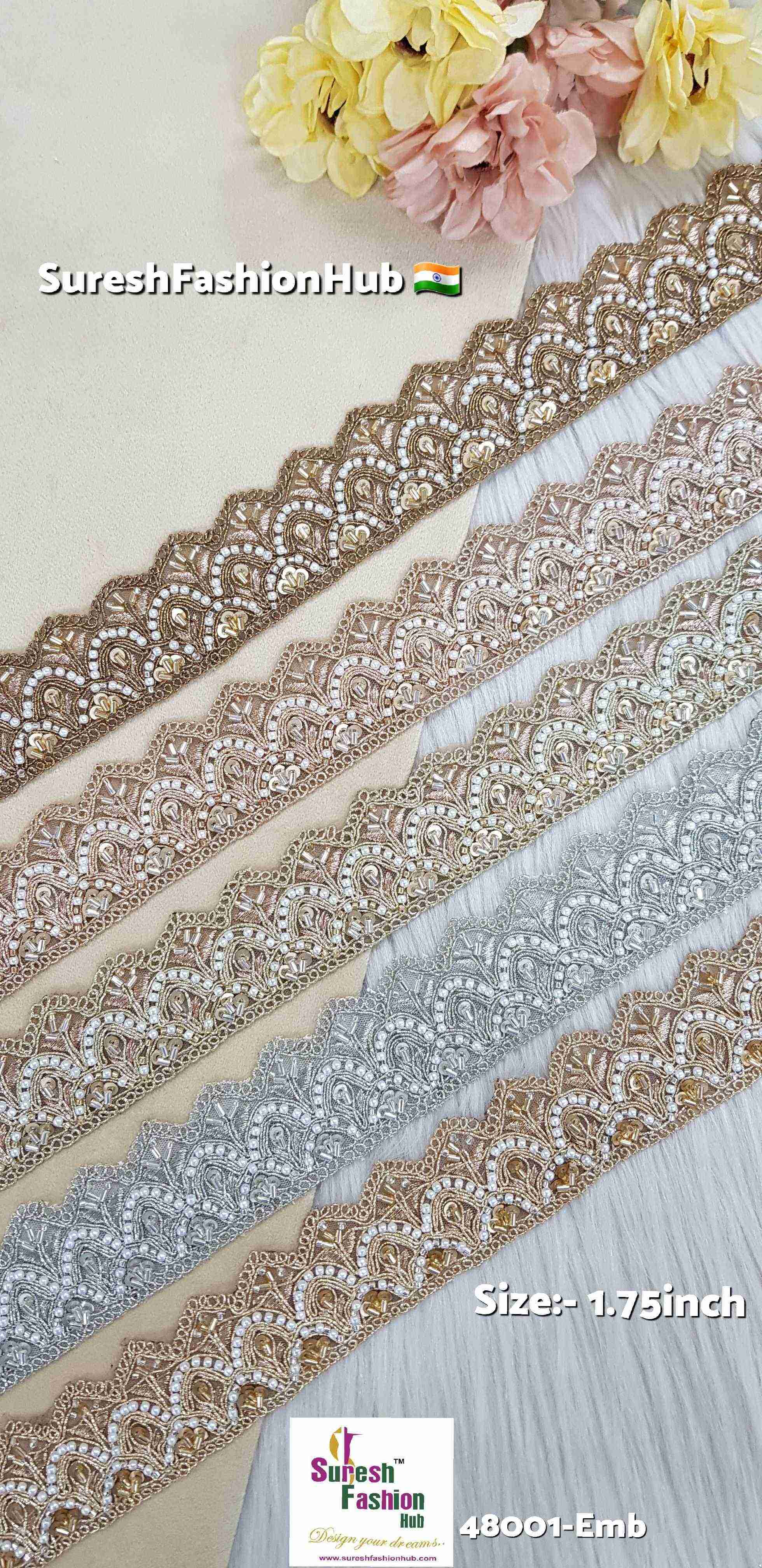 Water Silver Scalloped Handwork Embroidery Lace