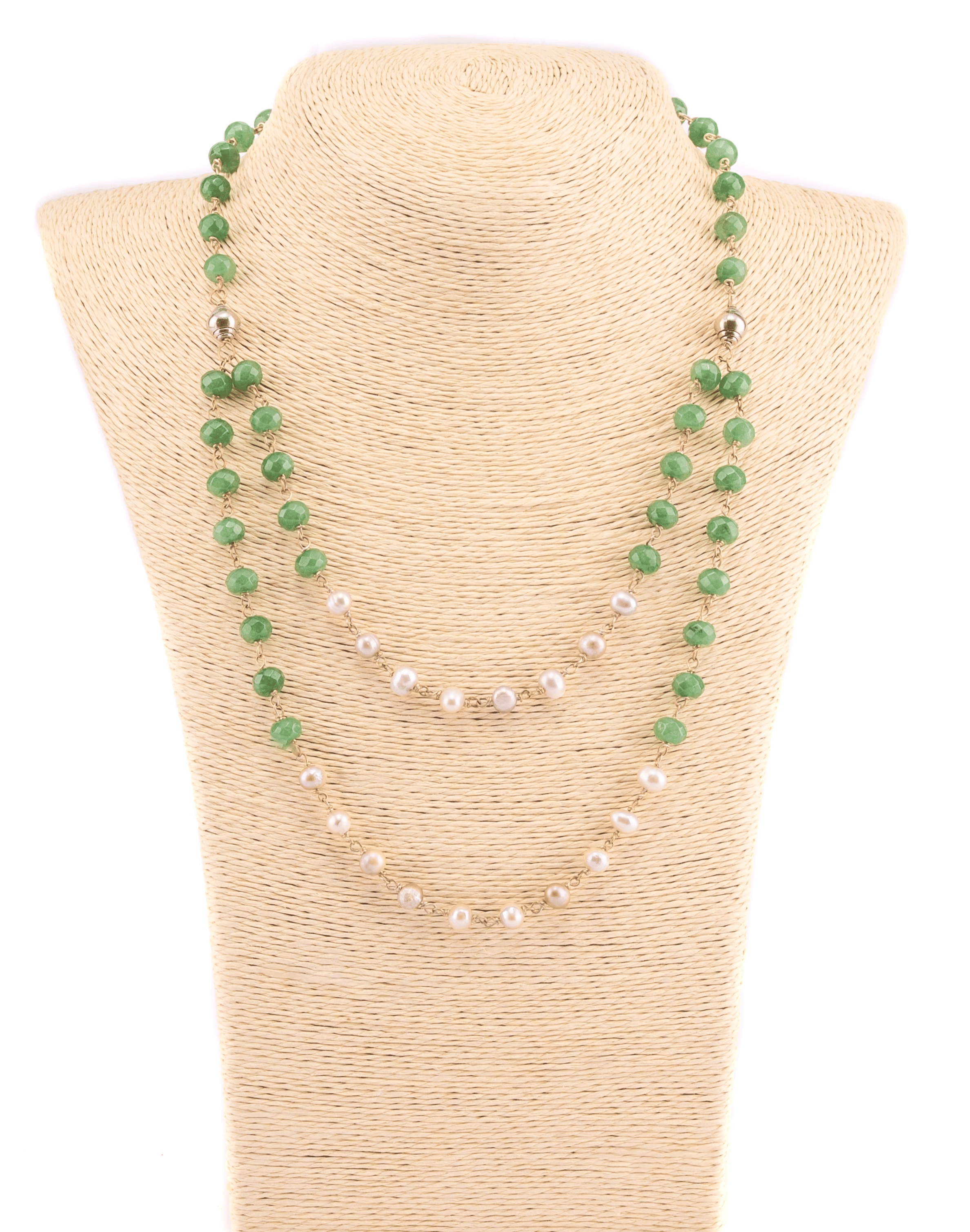 Double layered green and pearl beads necklace