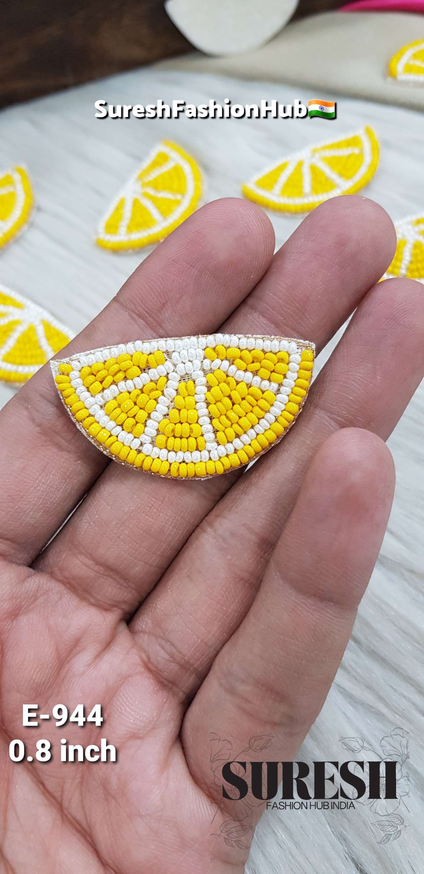 Handmade Yellow Lemon Beaded Patch – E-944