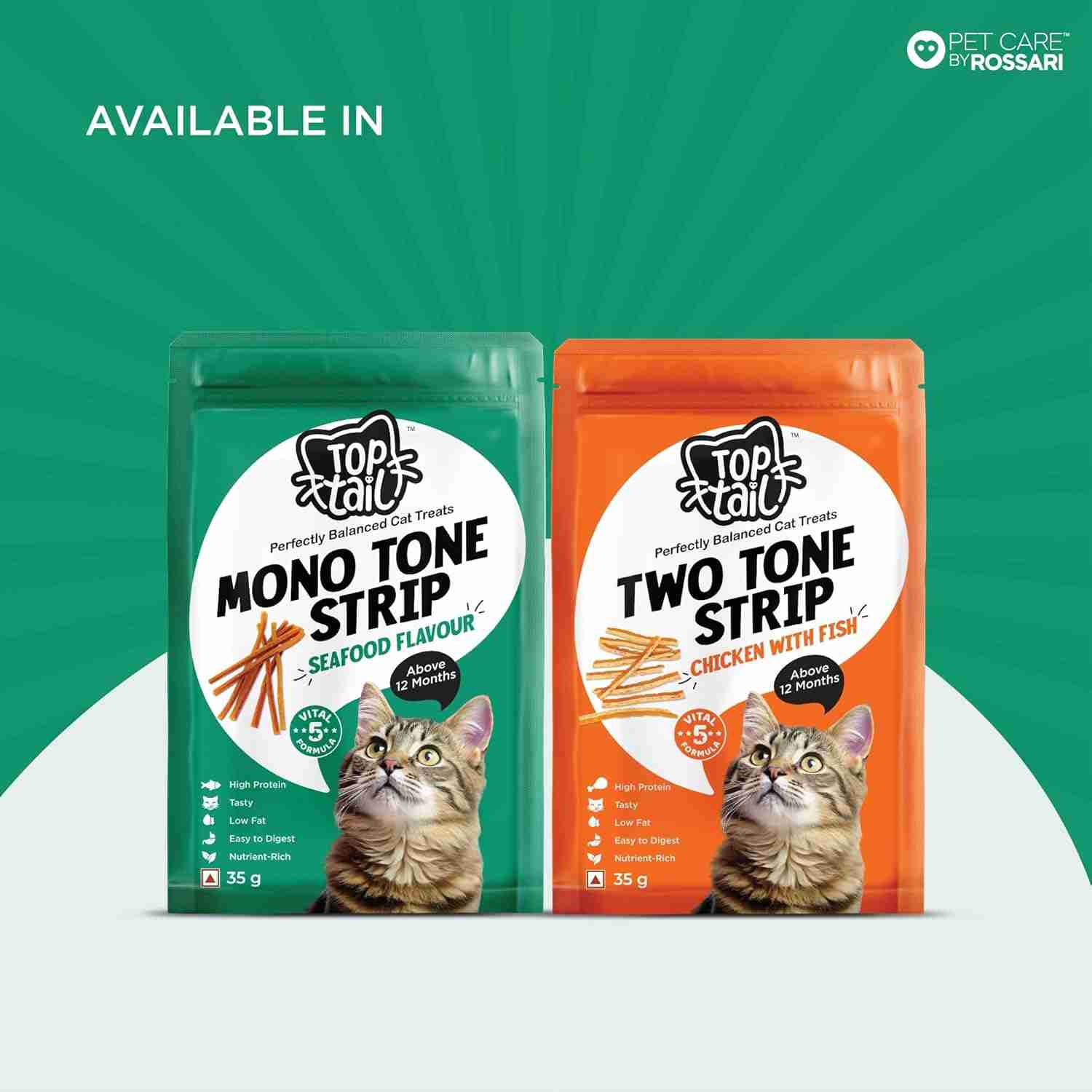 Top tail Mono Tone Strips Seafood Treats for Cats 35 g