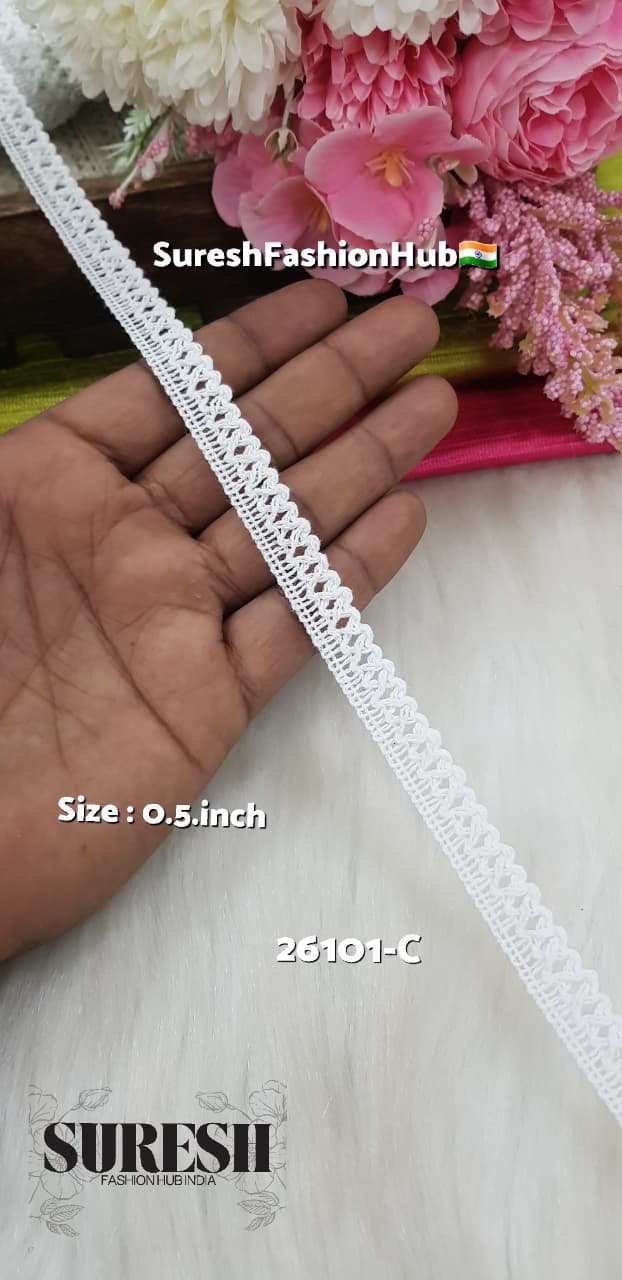 One Side Jhalar Cotton Lace – White- 26101-C
