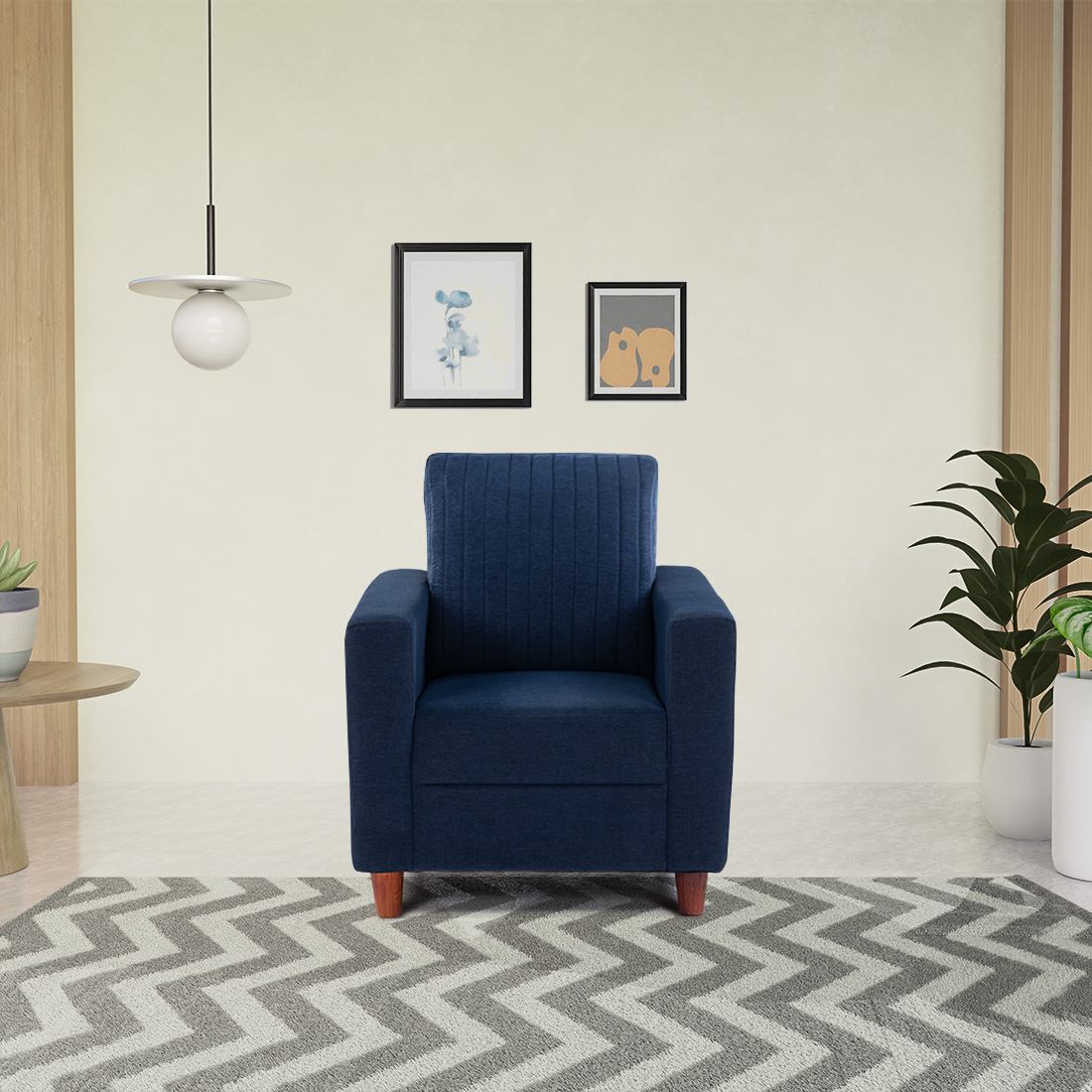 neudot Roman Sofa for Living Room |1 Person Sofa|Premium Fabric with Cushioned Armrest | Solid Wood Frame|1 Seater in Cobalt Blue Color