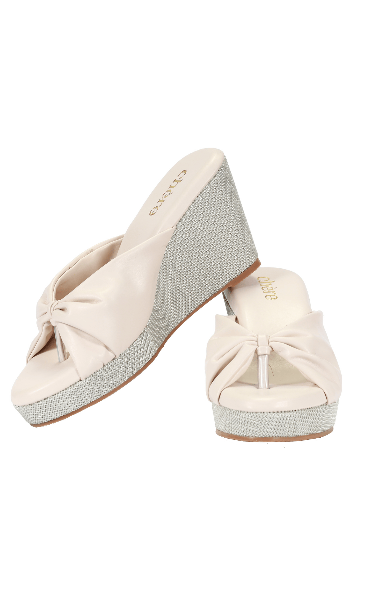 Chere | Women Beige Classic Knot Strap Casual Wedges 0