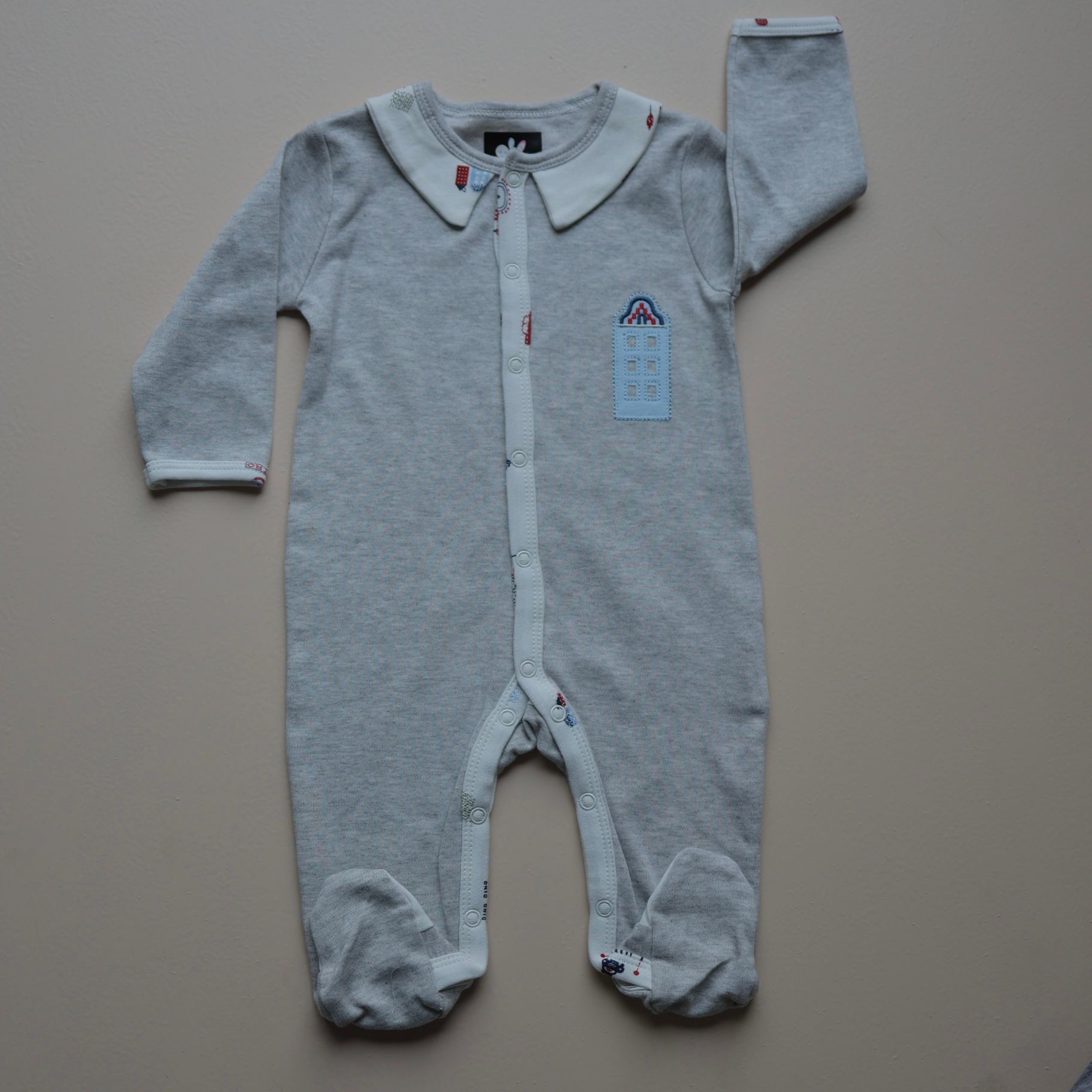 Light Grey Little House Footed Romper