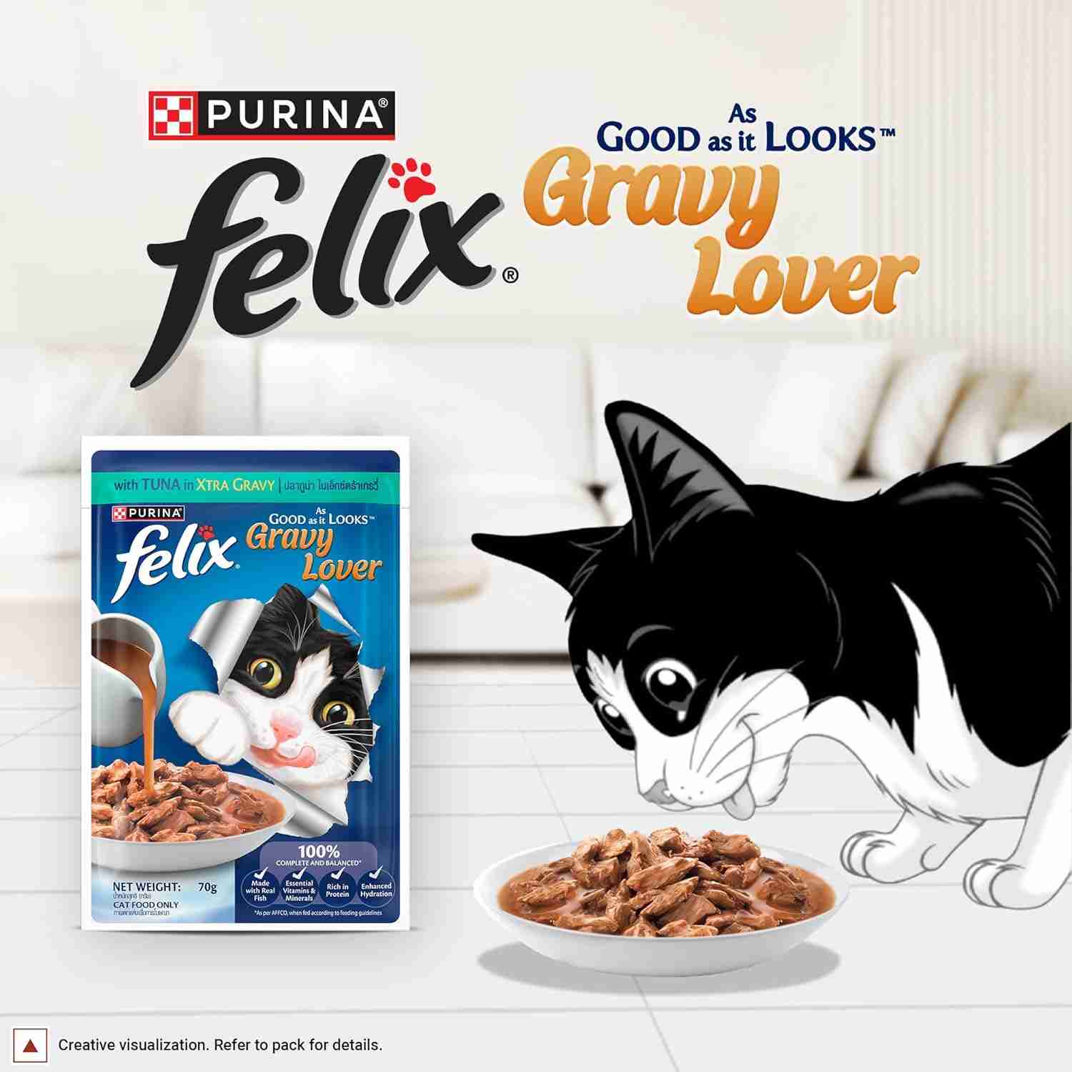 Purina Felix Gravy Lover, Meaty Tuna Chunks Wet Cat Food, 70g
