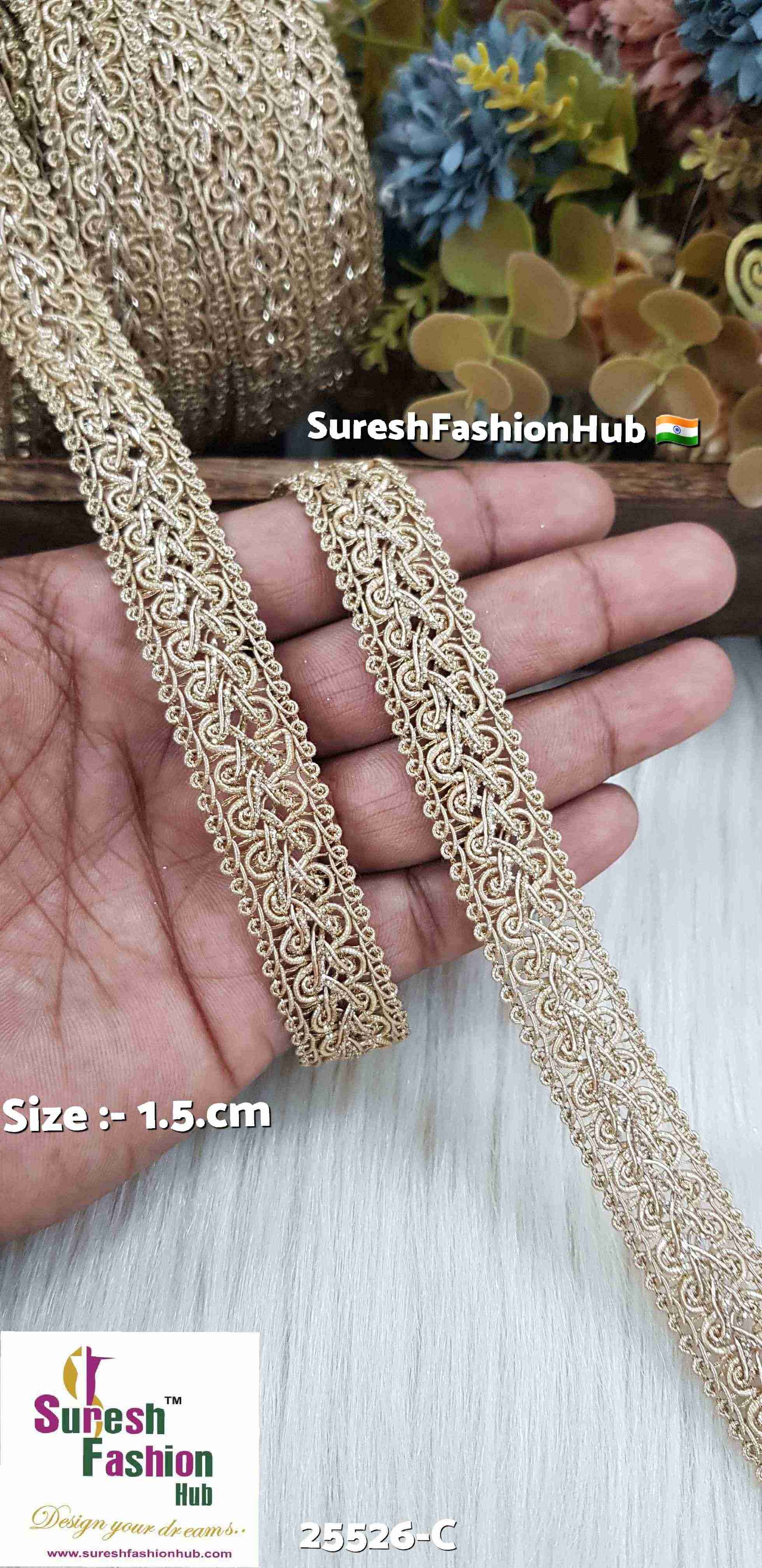 Certainly! Here are some ALT text suggestions that incorporate a variety of keywords to help improve your visibility on Google:  1. "Navratri Banarasi Laces - Traditional Indian Festive Laces" 2. "Golden Silver Banarasi Lace - Elegant Metallic Trims for Garments" 3. "Cutwork Banarasi Laces - Intricate Openwork Designs"