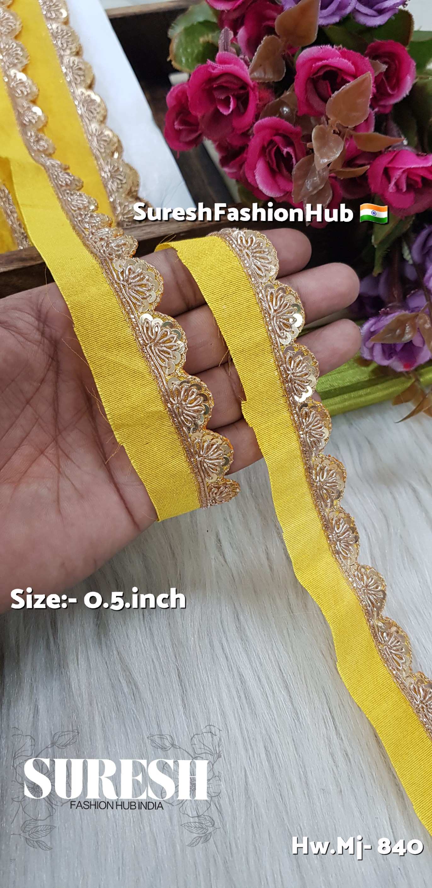 Yellow Zardosi Scalloped Border – Mj-840