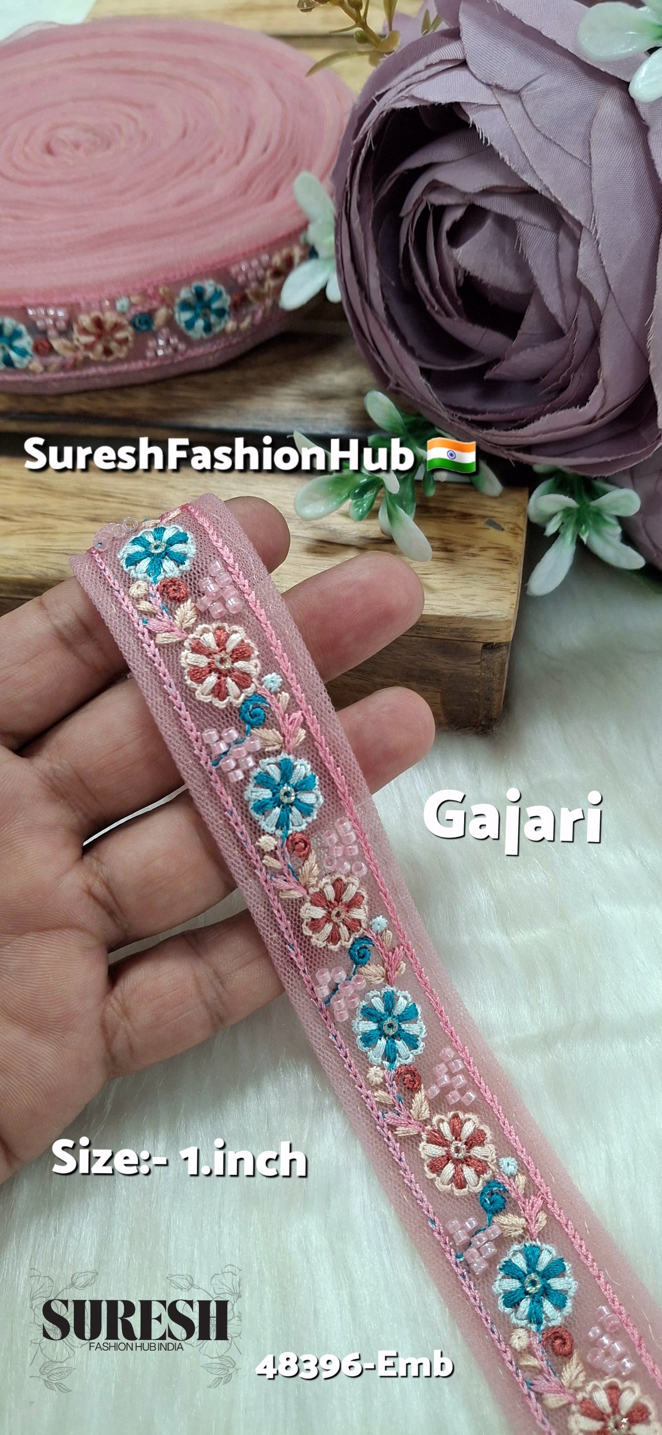 Gajri Multicolor Thread Bead Embroidery Lace