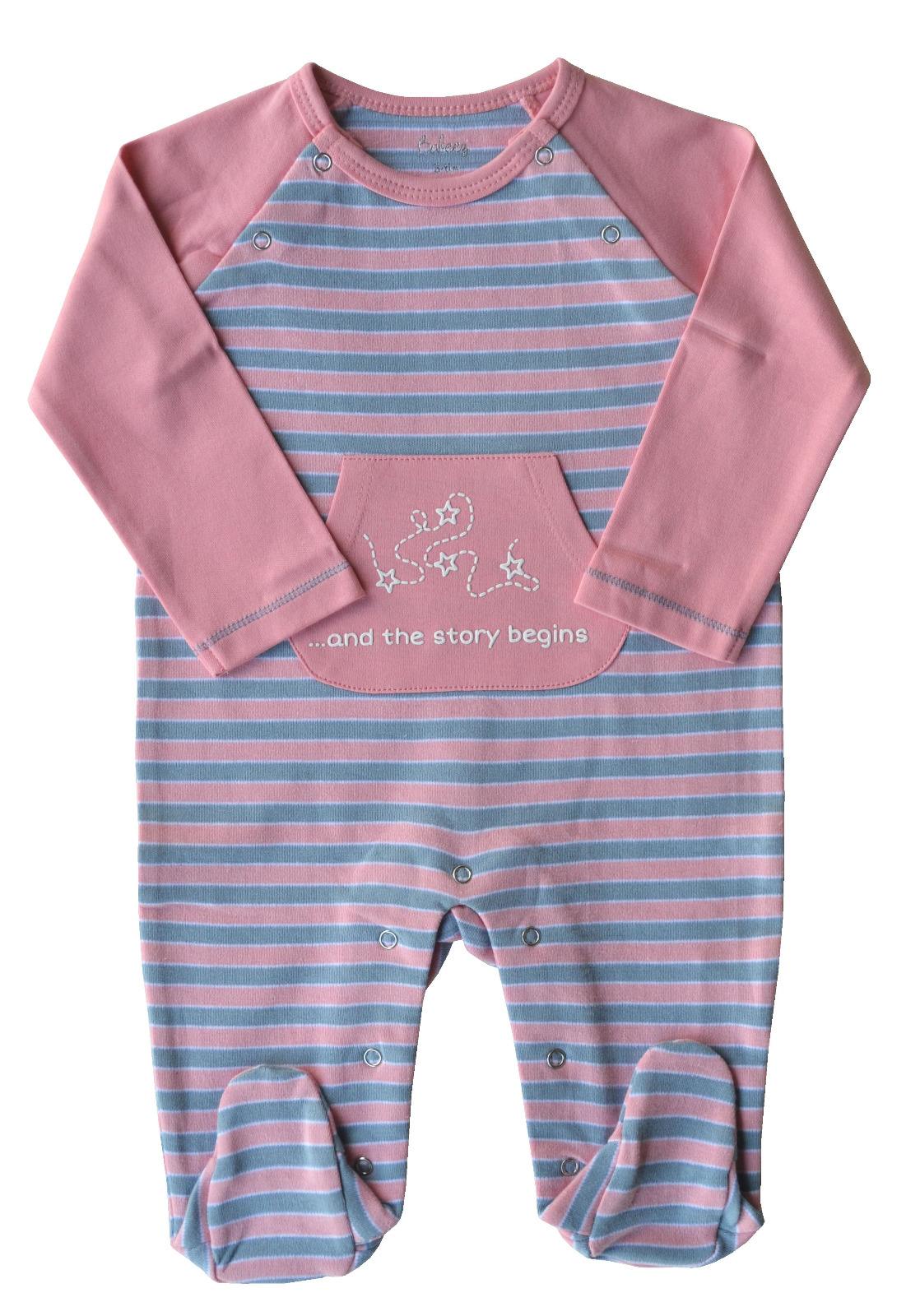 Baby's Full Romper/Sleeper with feet,Color-Pink/Blue Stripes
