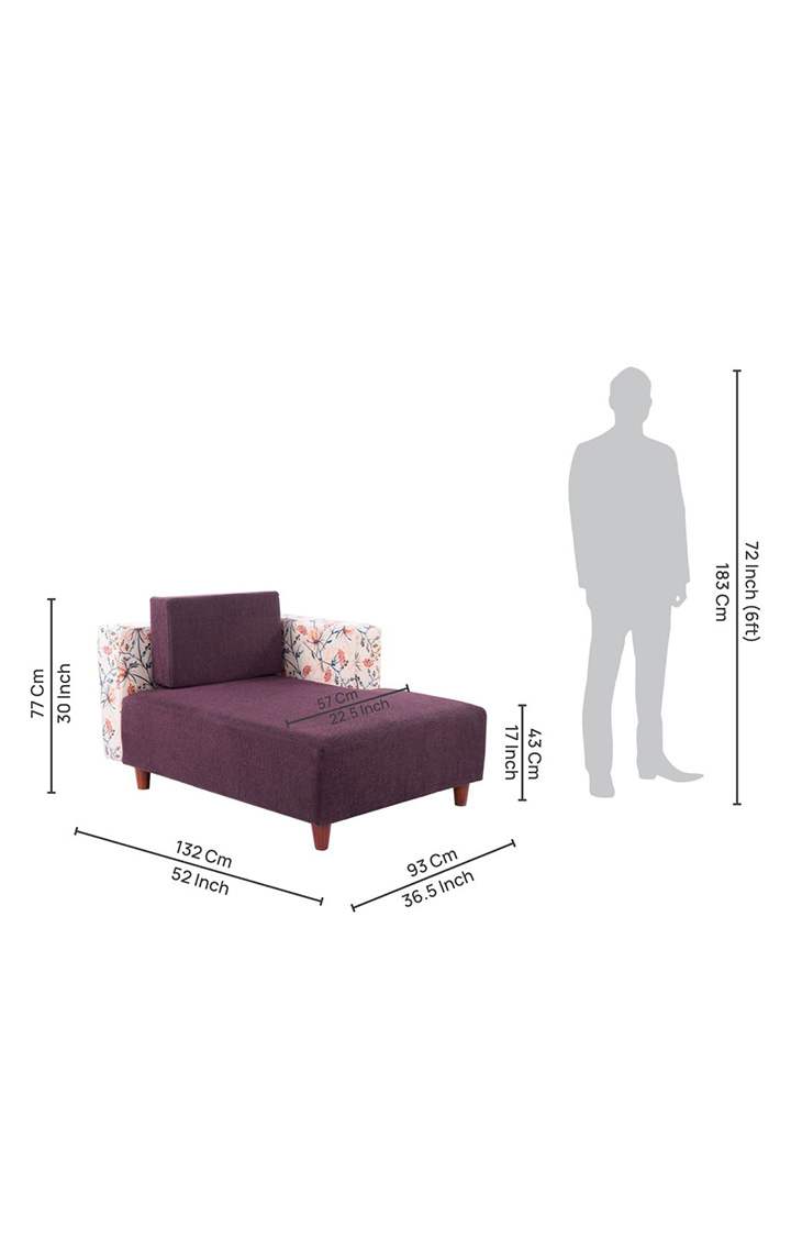 neudot Hailey Duet Fabric 1 Seater LHS Lounger in Floral Paradise Purple Colour